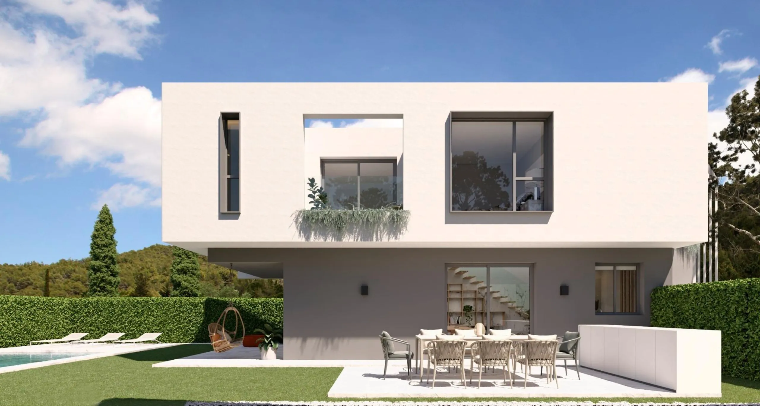 Detached houses with garden and pool