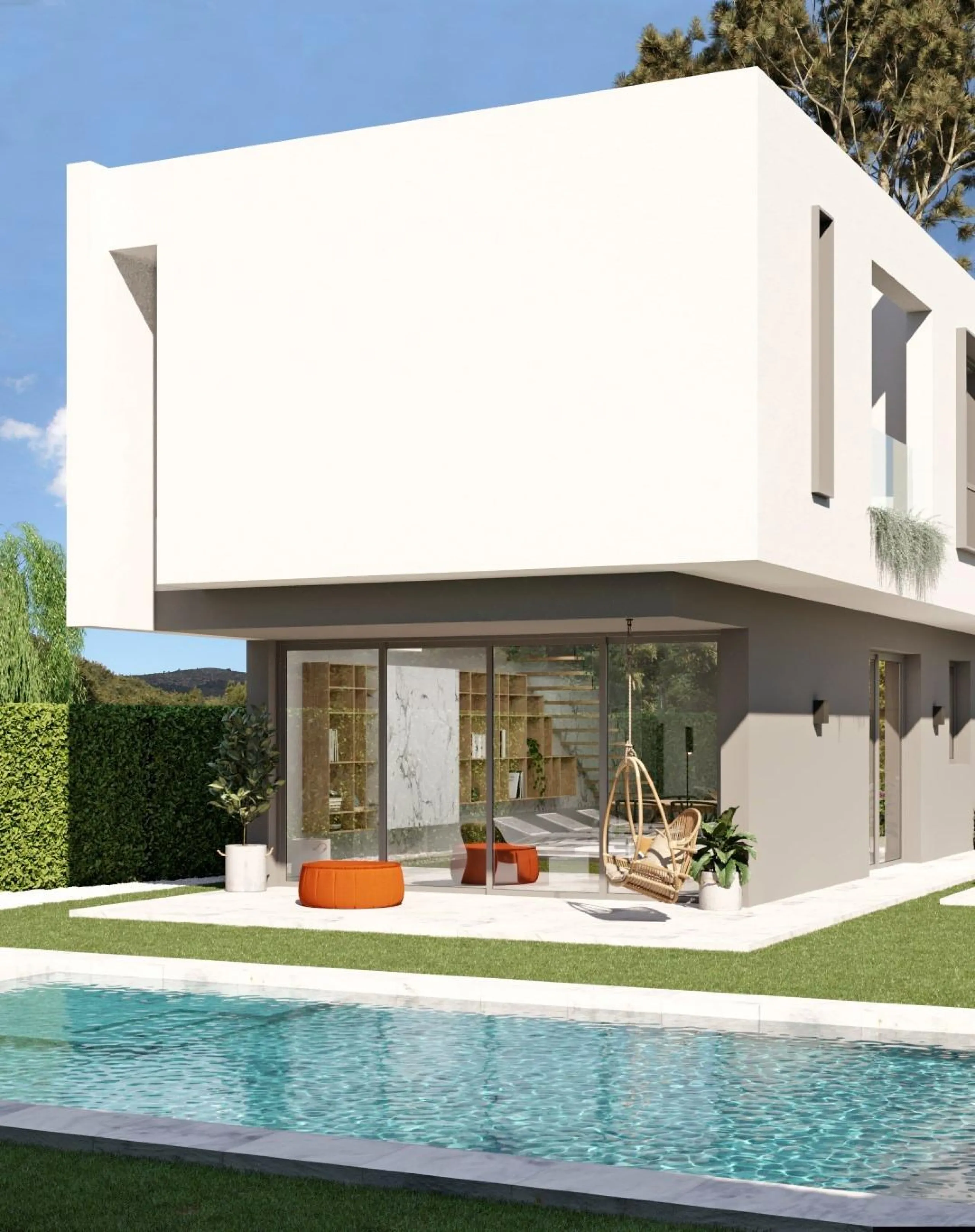 Detached houses with garden and pool
