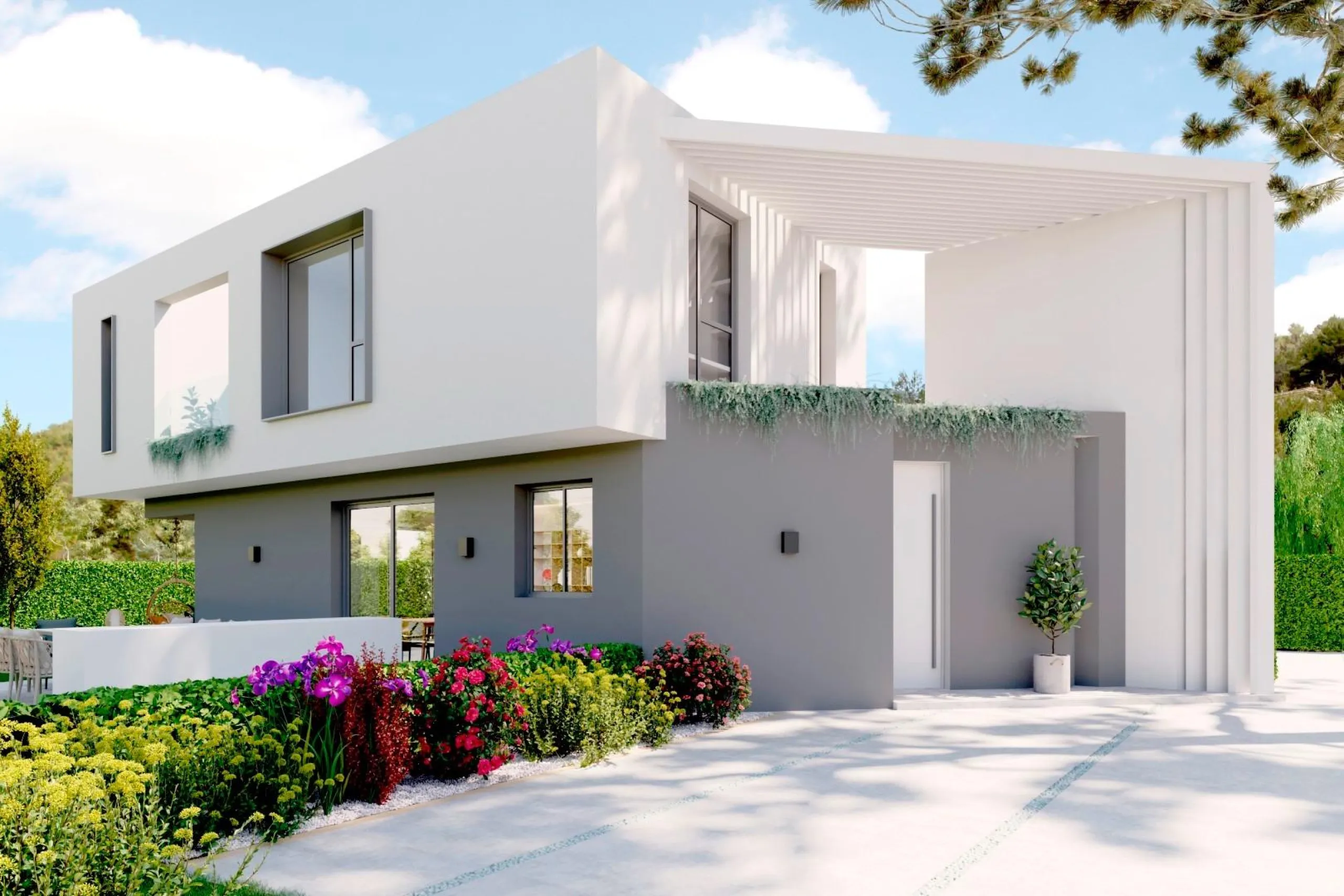 Detached houses with garden and pool