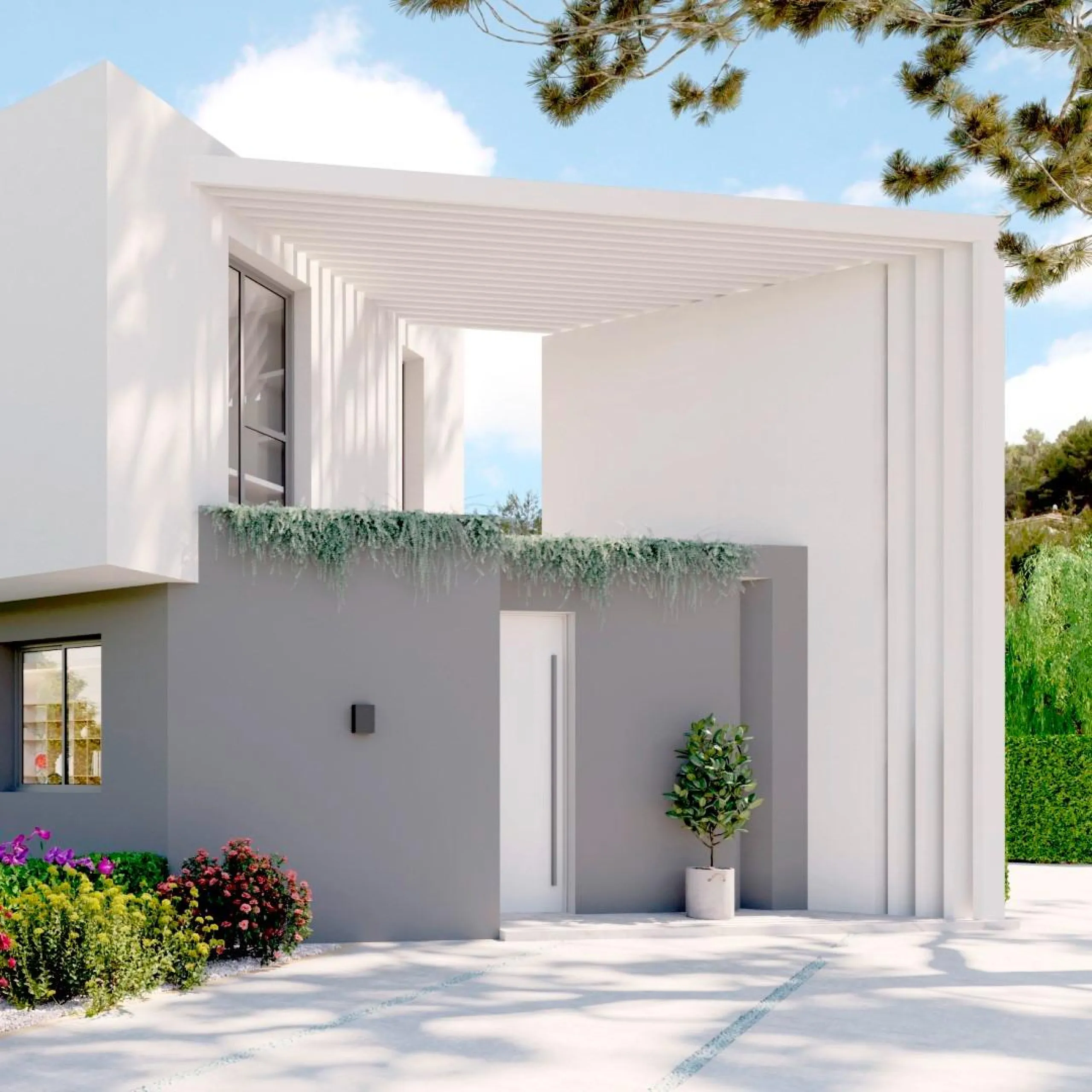 Detached houses with garden and pool