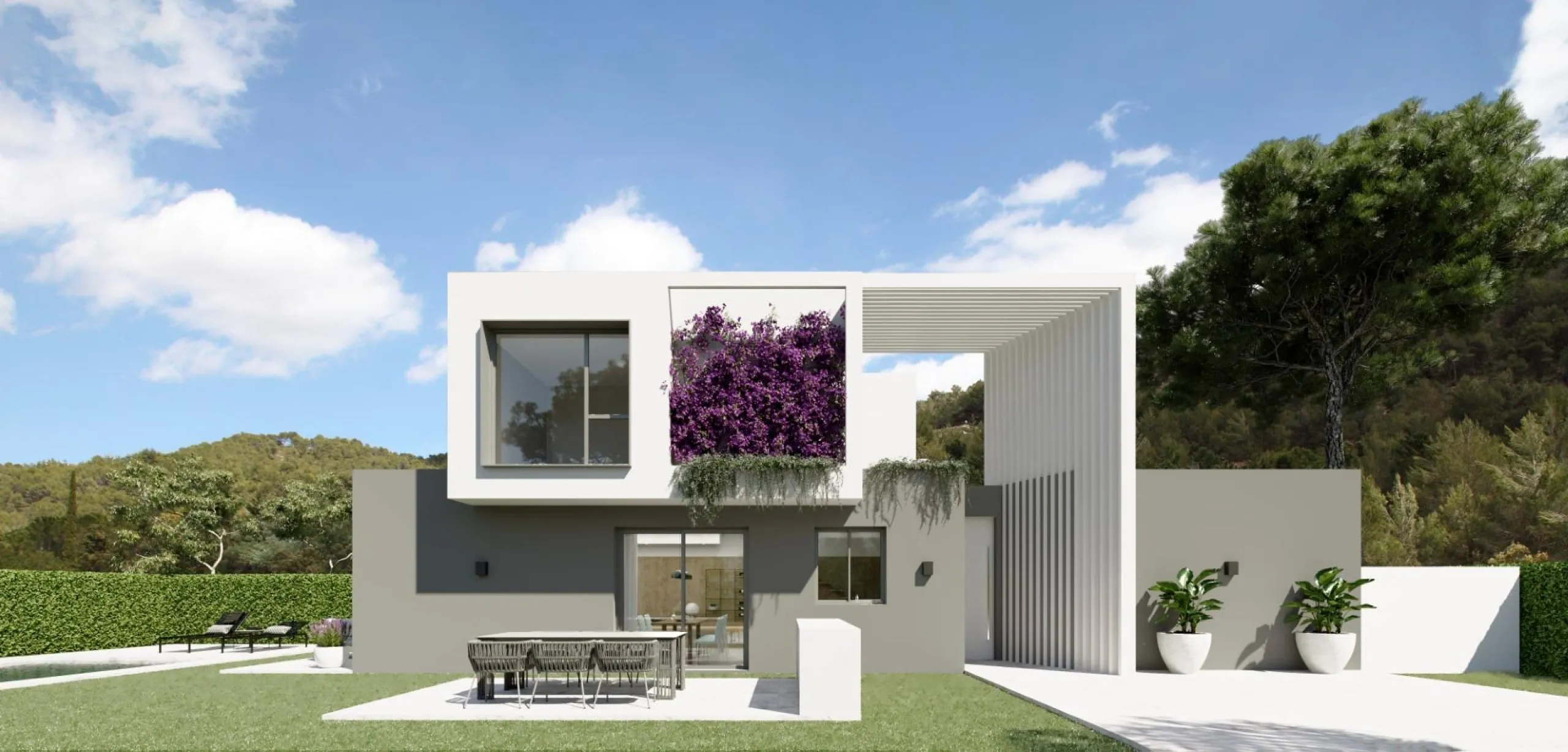 Detached houses with garden and pool