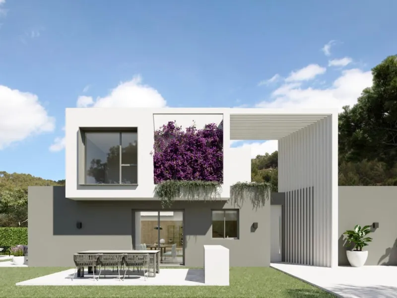 Detached houses with garden and pool