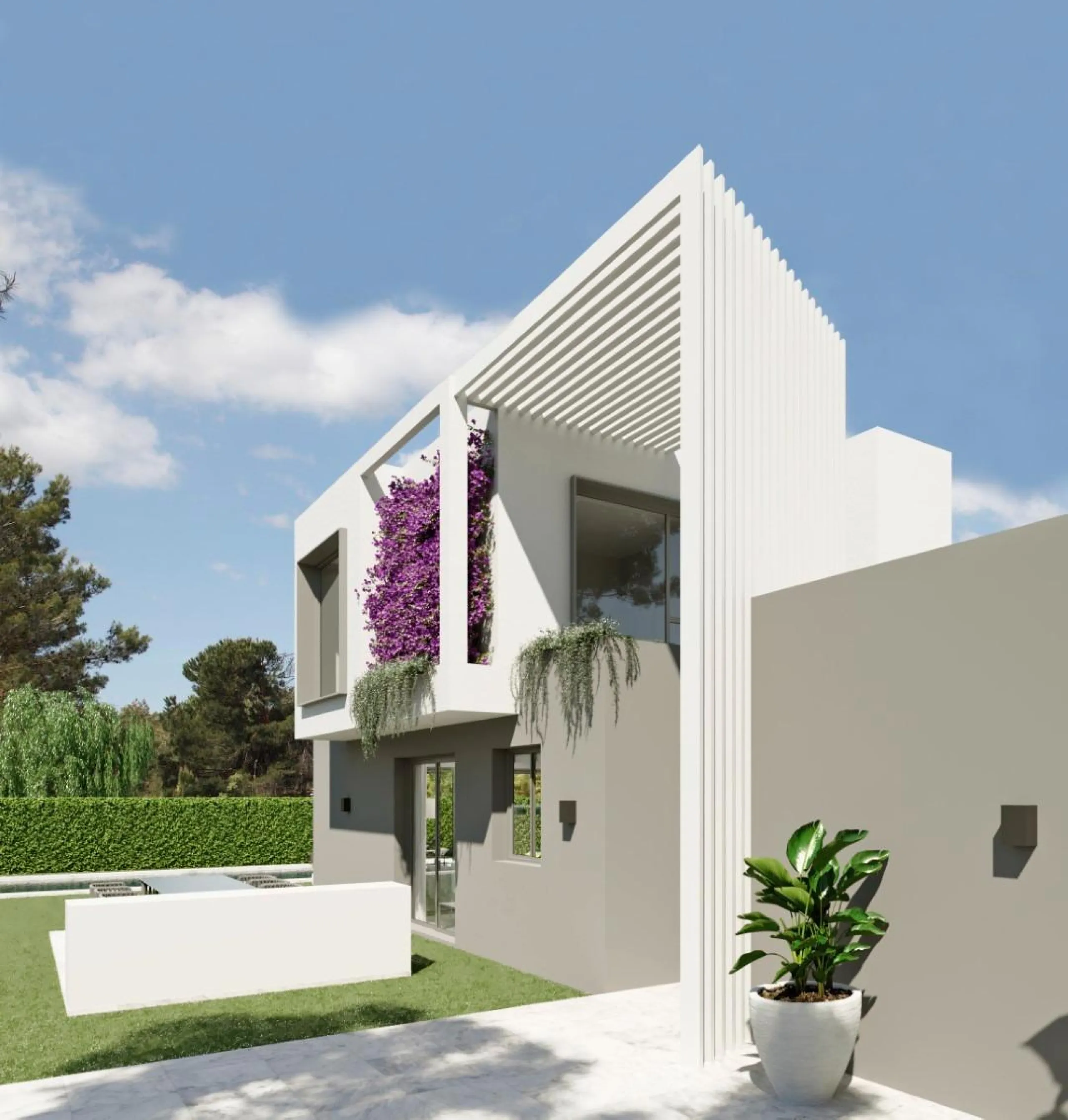 Detached houses with garden and pool