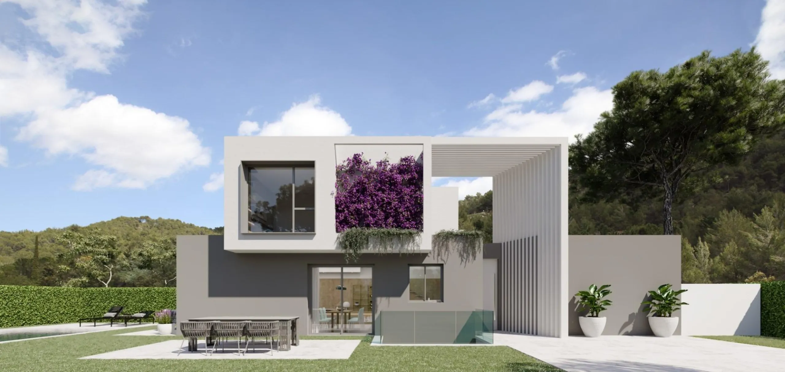 Detached houses with garden and pool