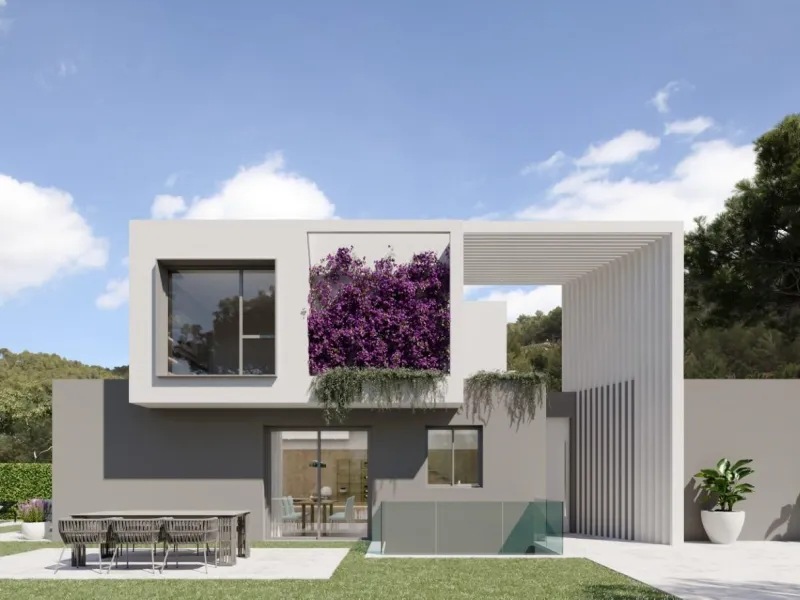 Detached houses with garden and pool