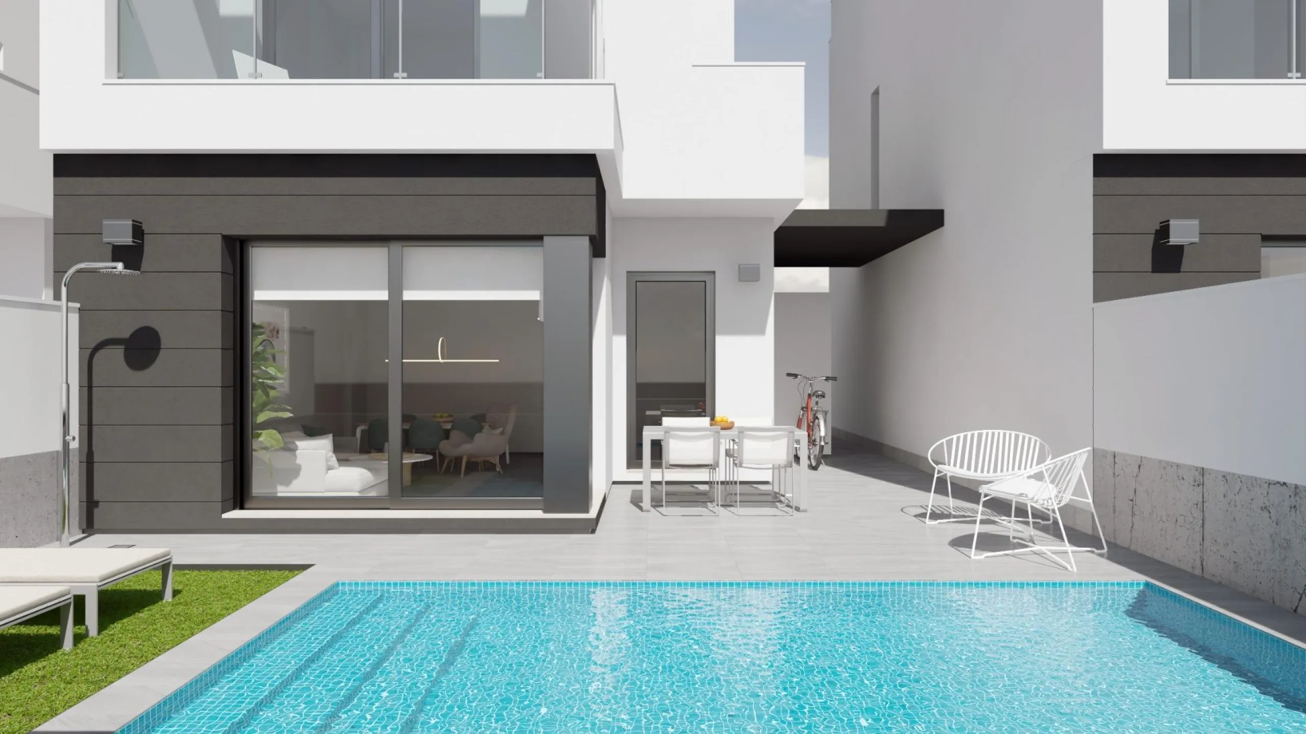 Lovely villa with private pool and solarium in a green area near the beach.