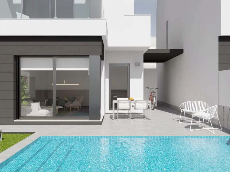 Lovely villa with private pool and solarium in a green area near the beach.