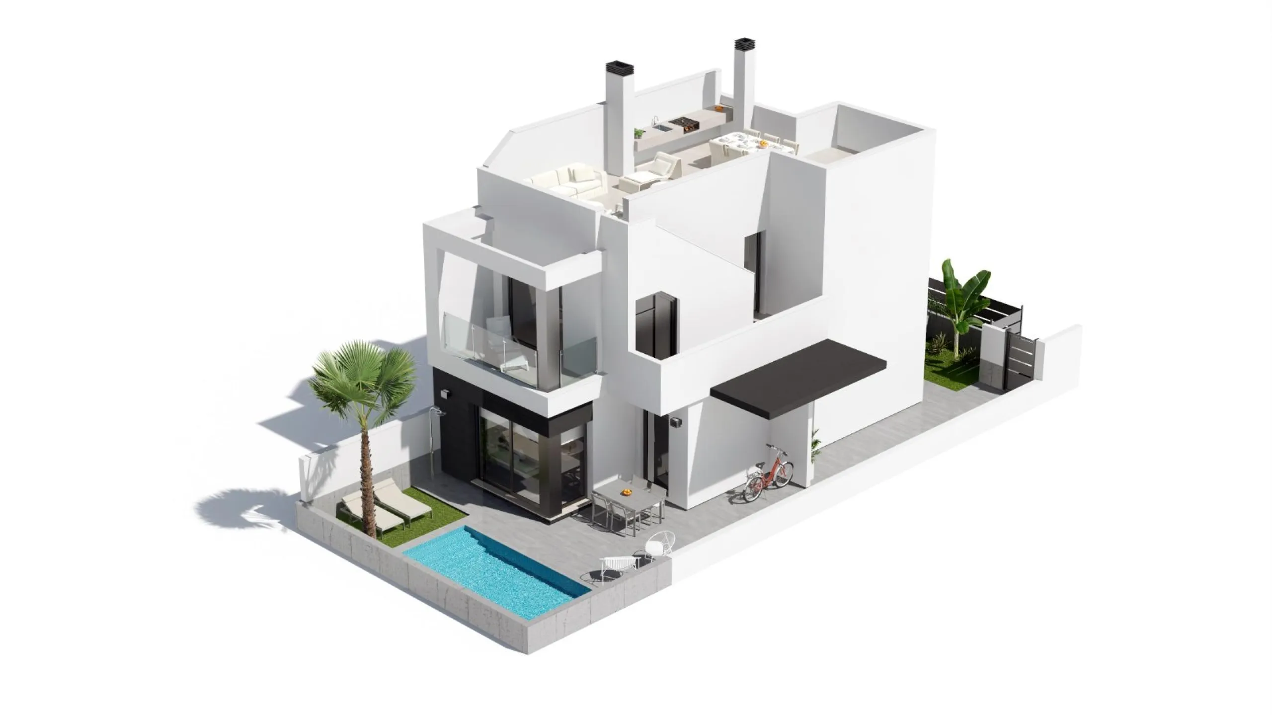 Lovely villa with private pool and solarium in a green area near the beach.