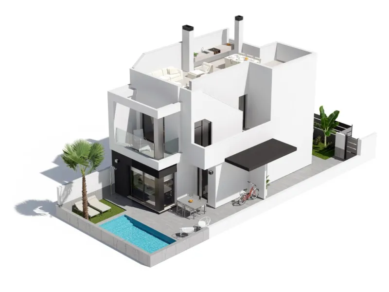 Lovely villa with private pool and solarium in a green area near the beach.