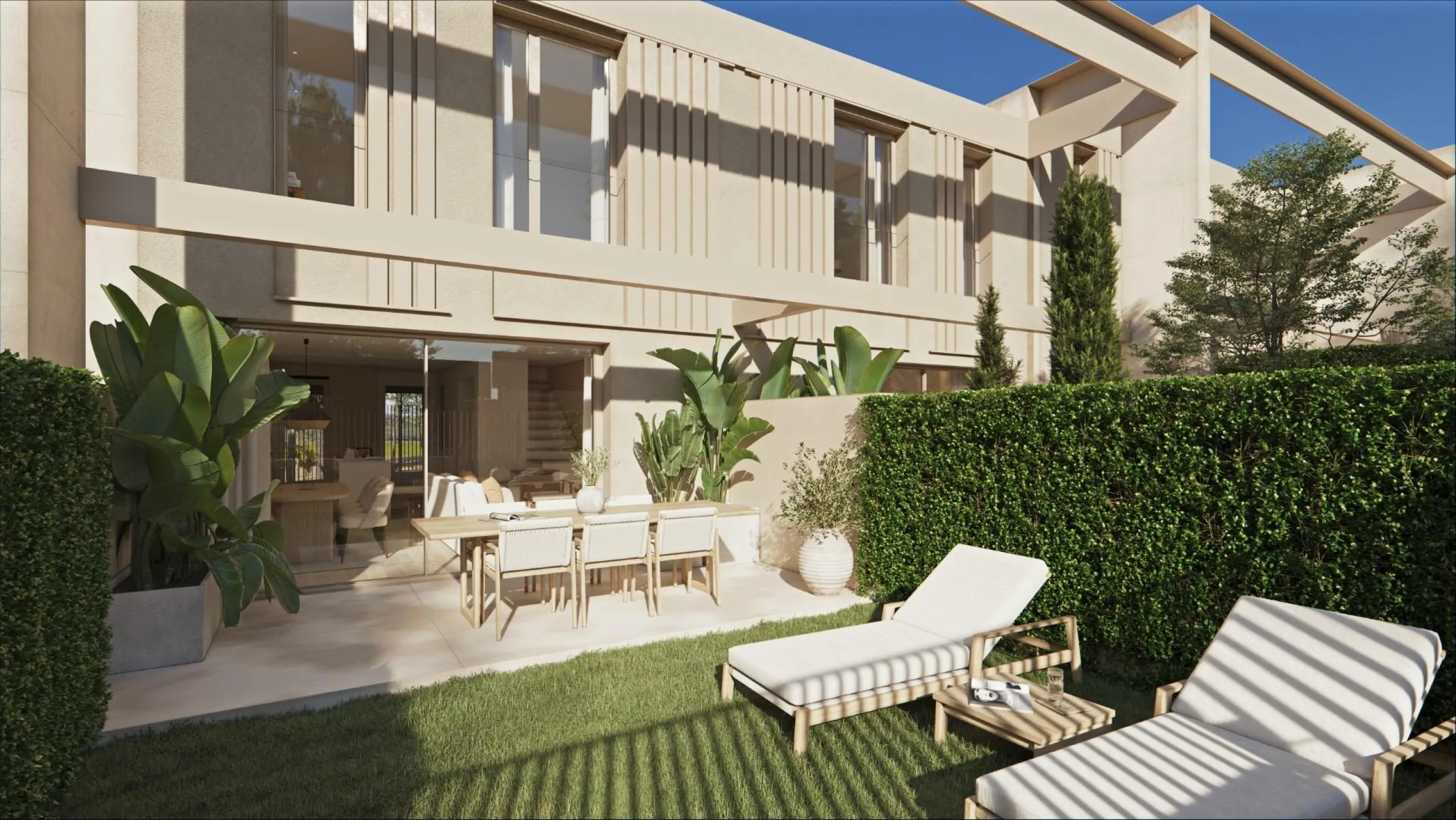 Viviendas adosadas de moderno diseño con piscina comunitaria