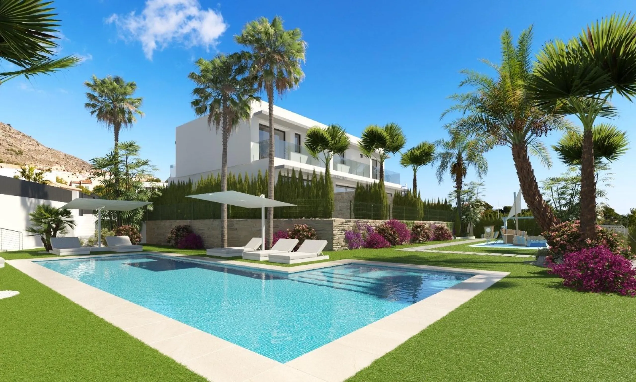 New semi-detached homes with communal pool