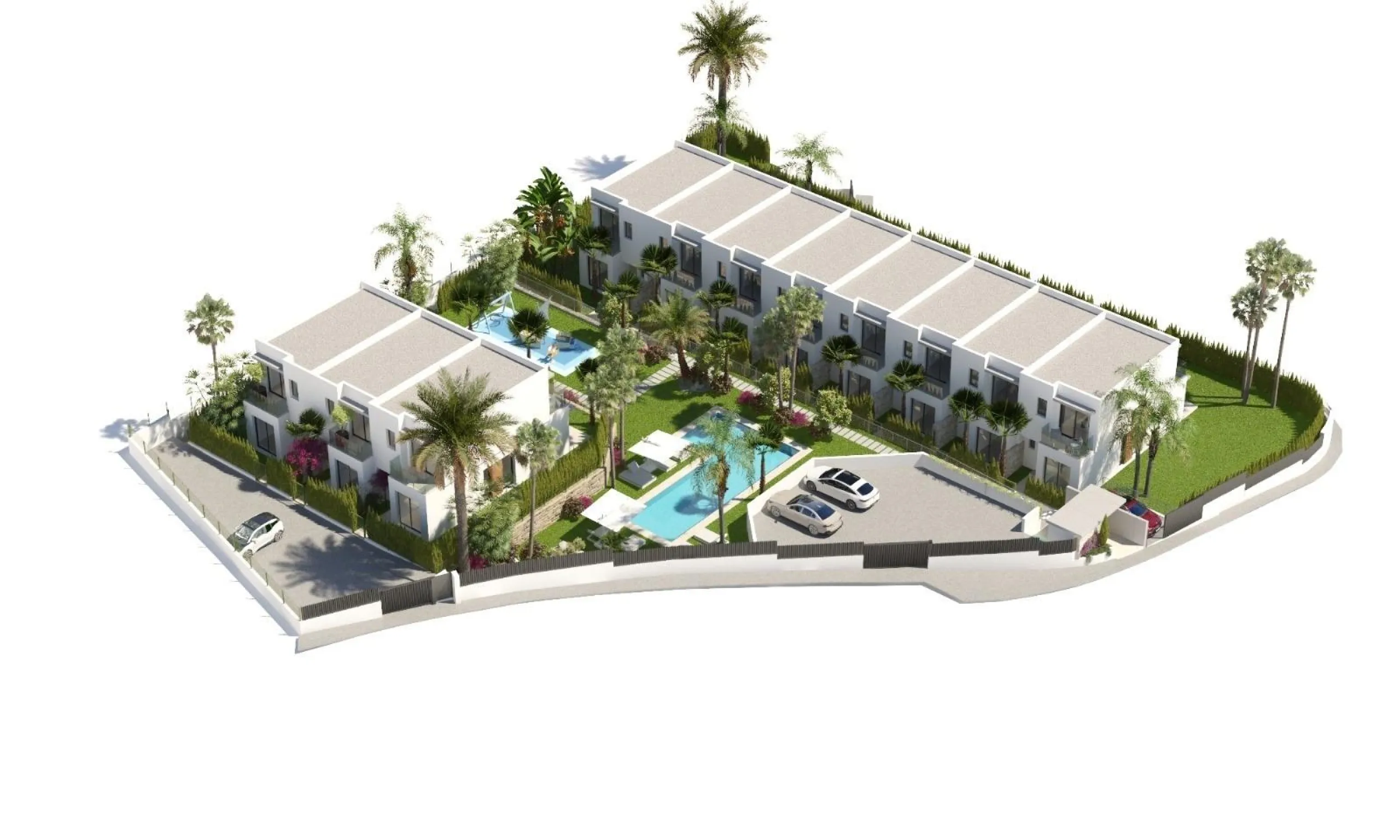 New semi-detached homes with communal pool