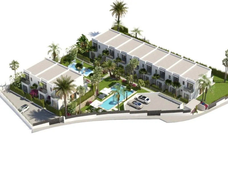 New semi-detached homes with communal pool