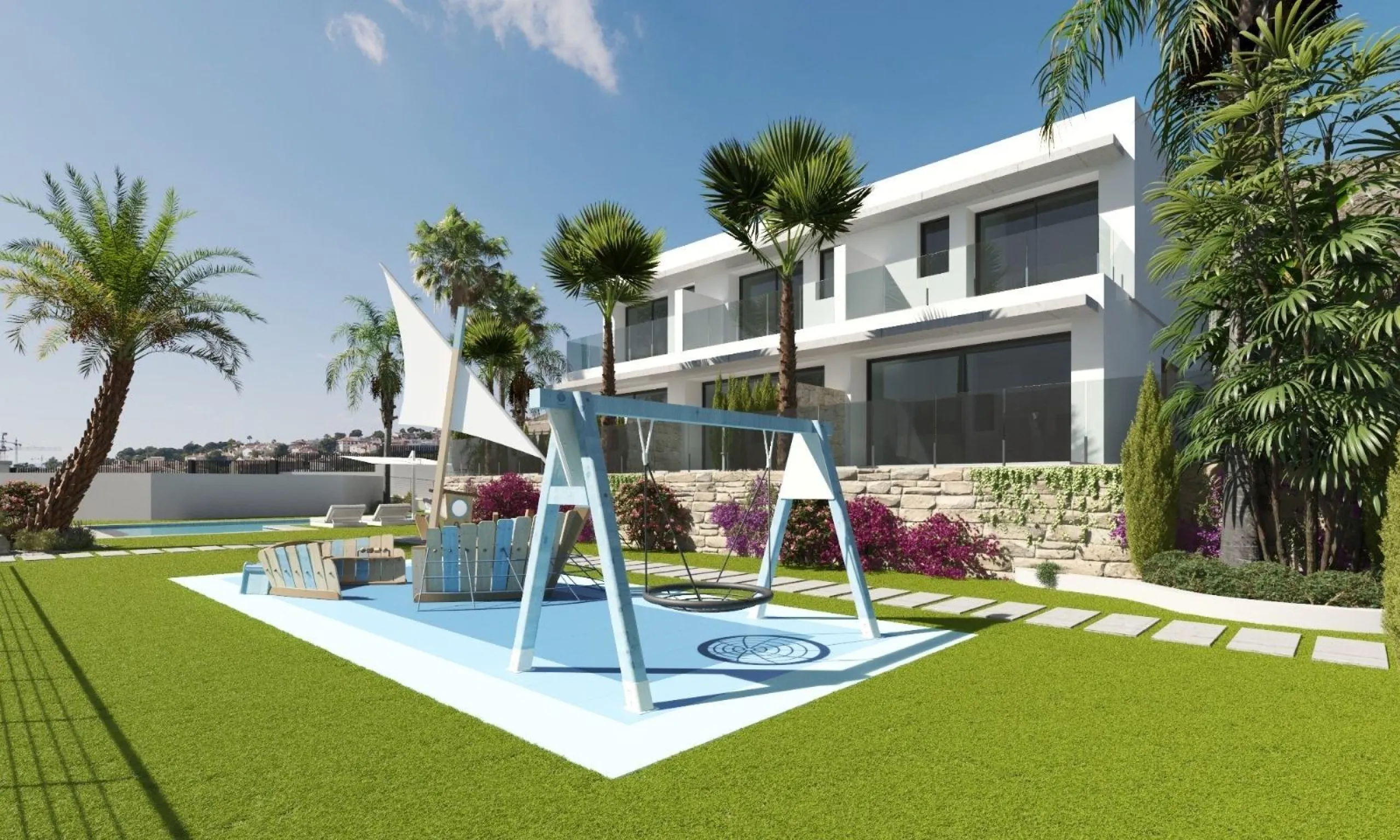 New semi-detached homes with communal pool
