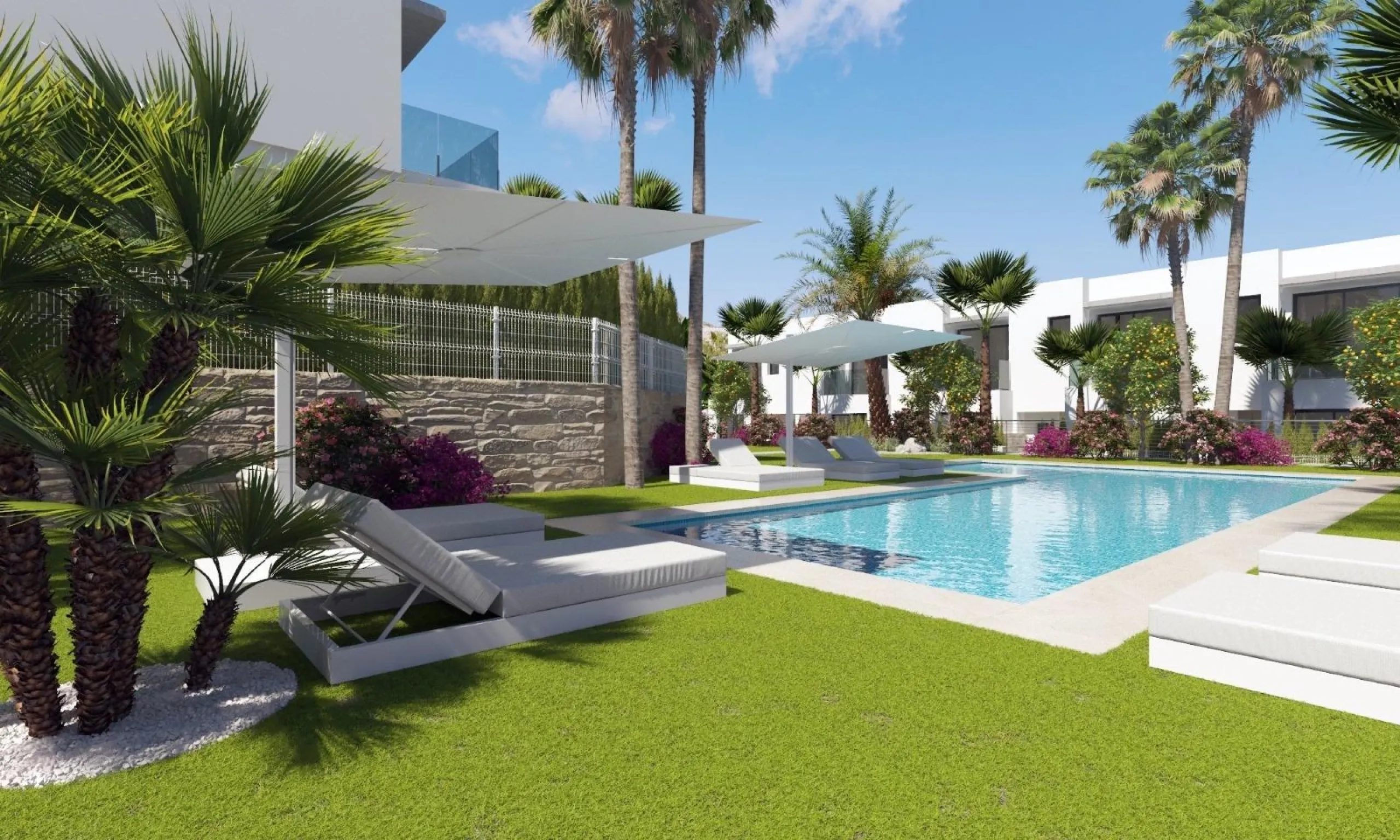 New semi-detached homes with communal pool