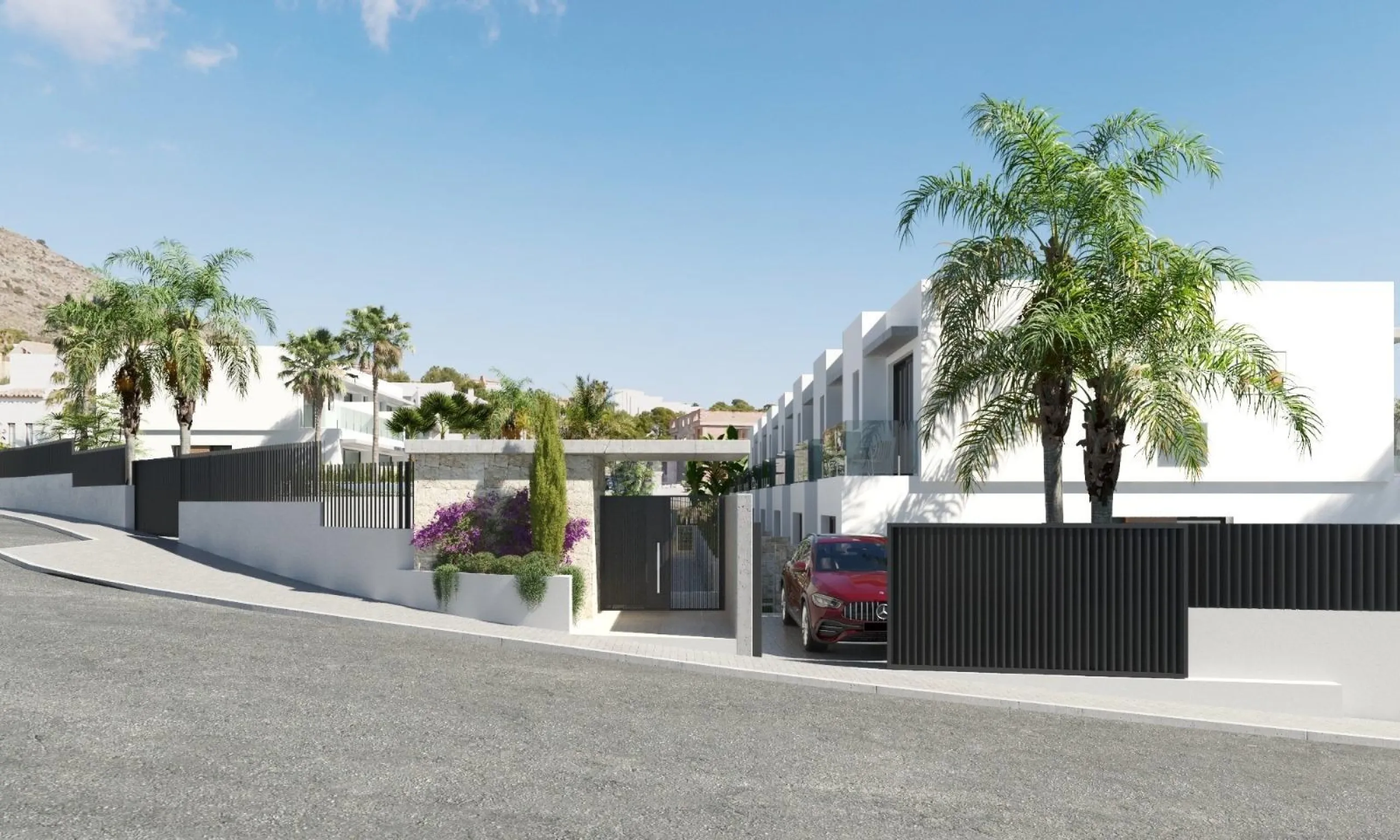 New semi-detached homes with communal pool