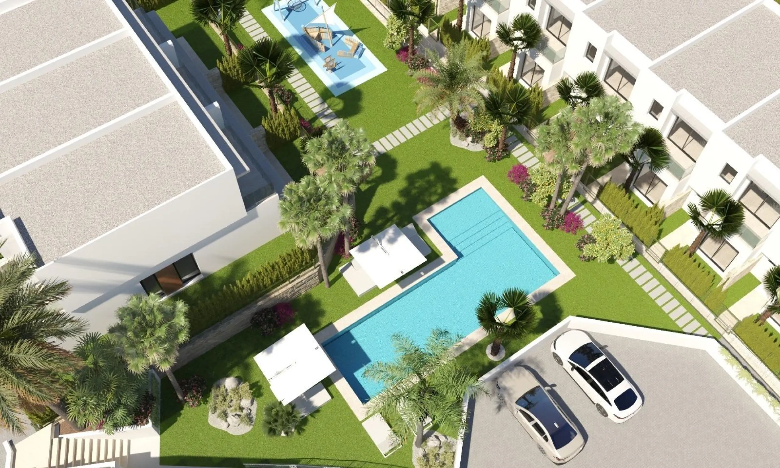 New semi-detached homes with communal pool