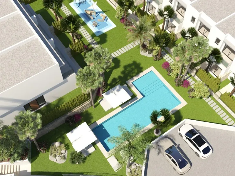 New semi-detached homes with communal pool