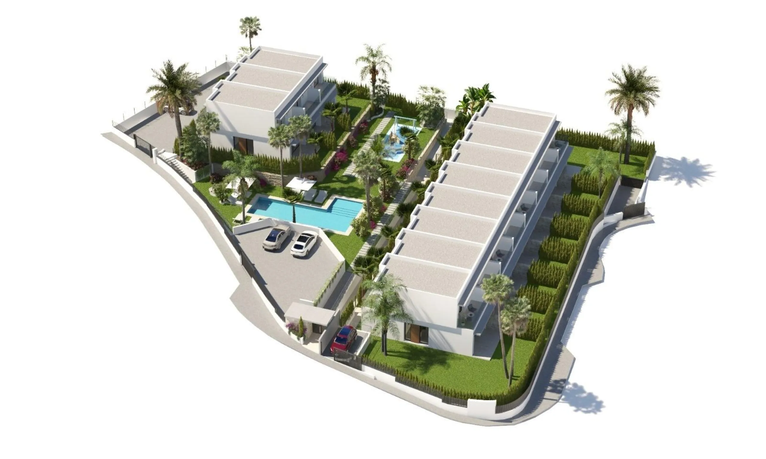 New semi-detached homes with communal pool