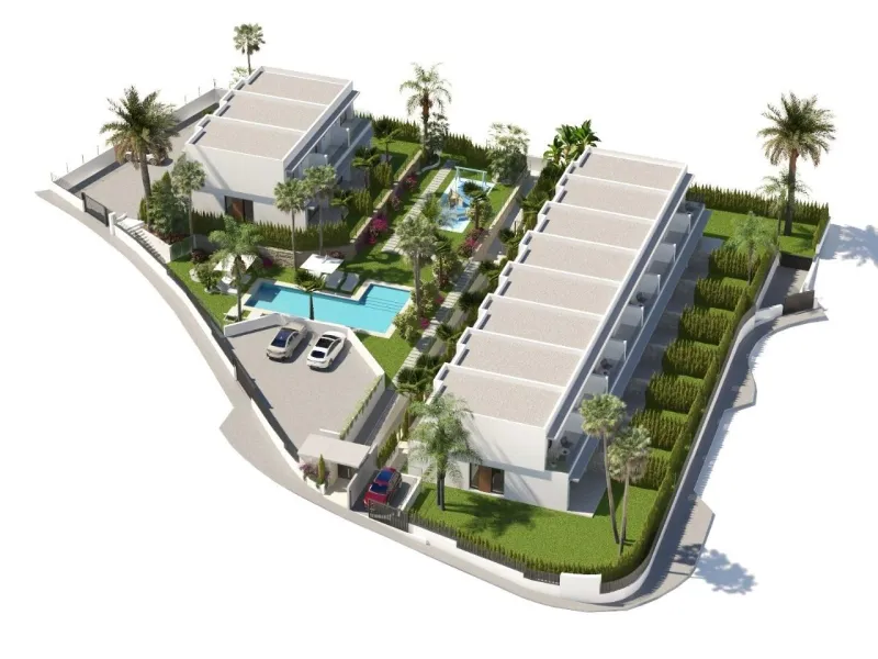 New semi-detached homes with communal pool