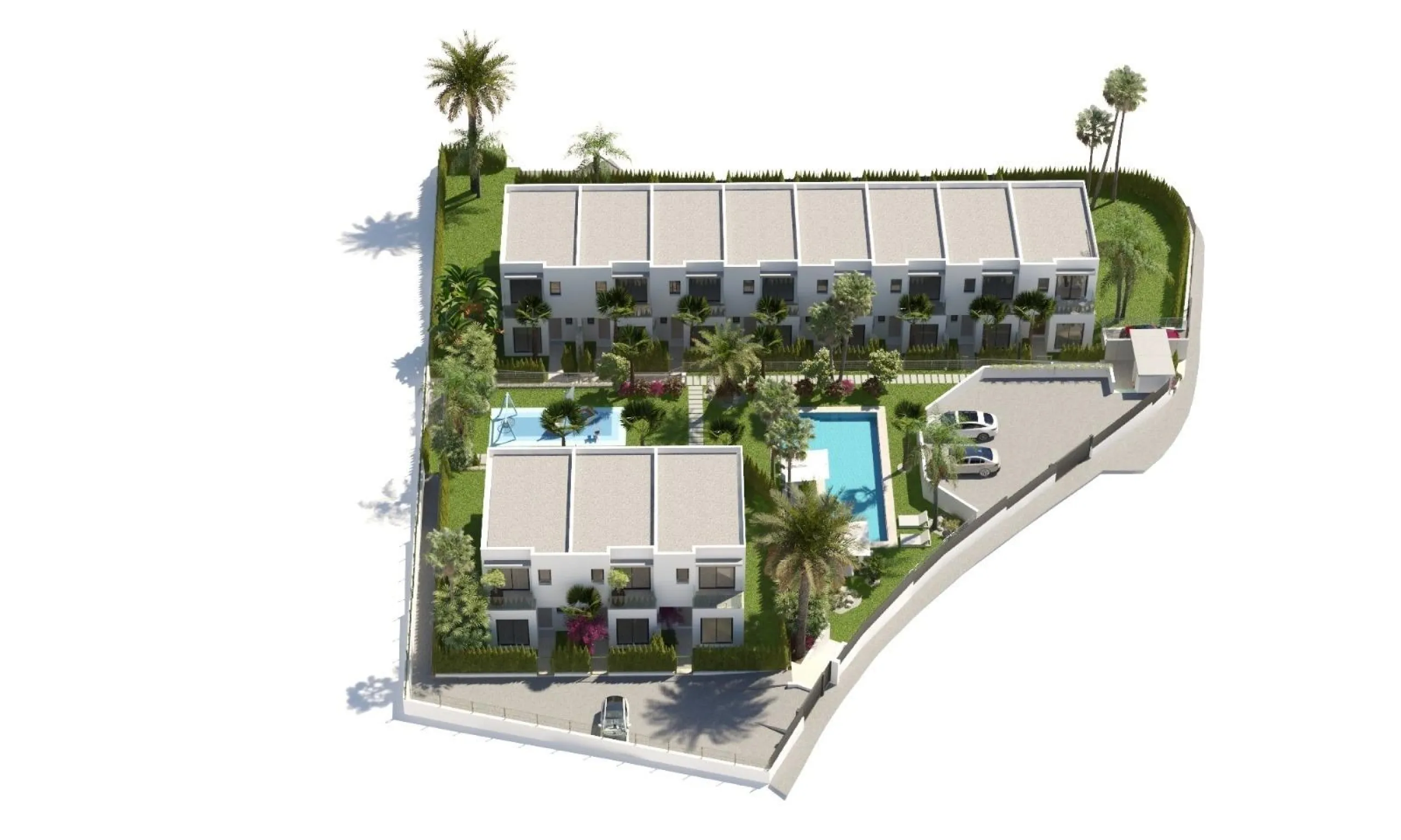 New semi-detached homes with communal pool