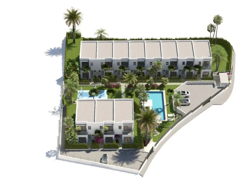 New semi-detached homes with communal pool