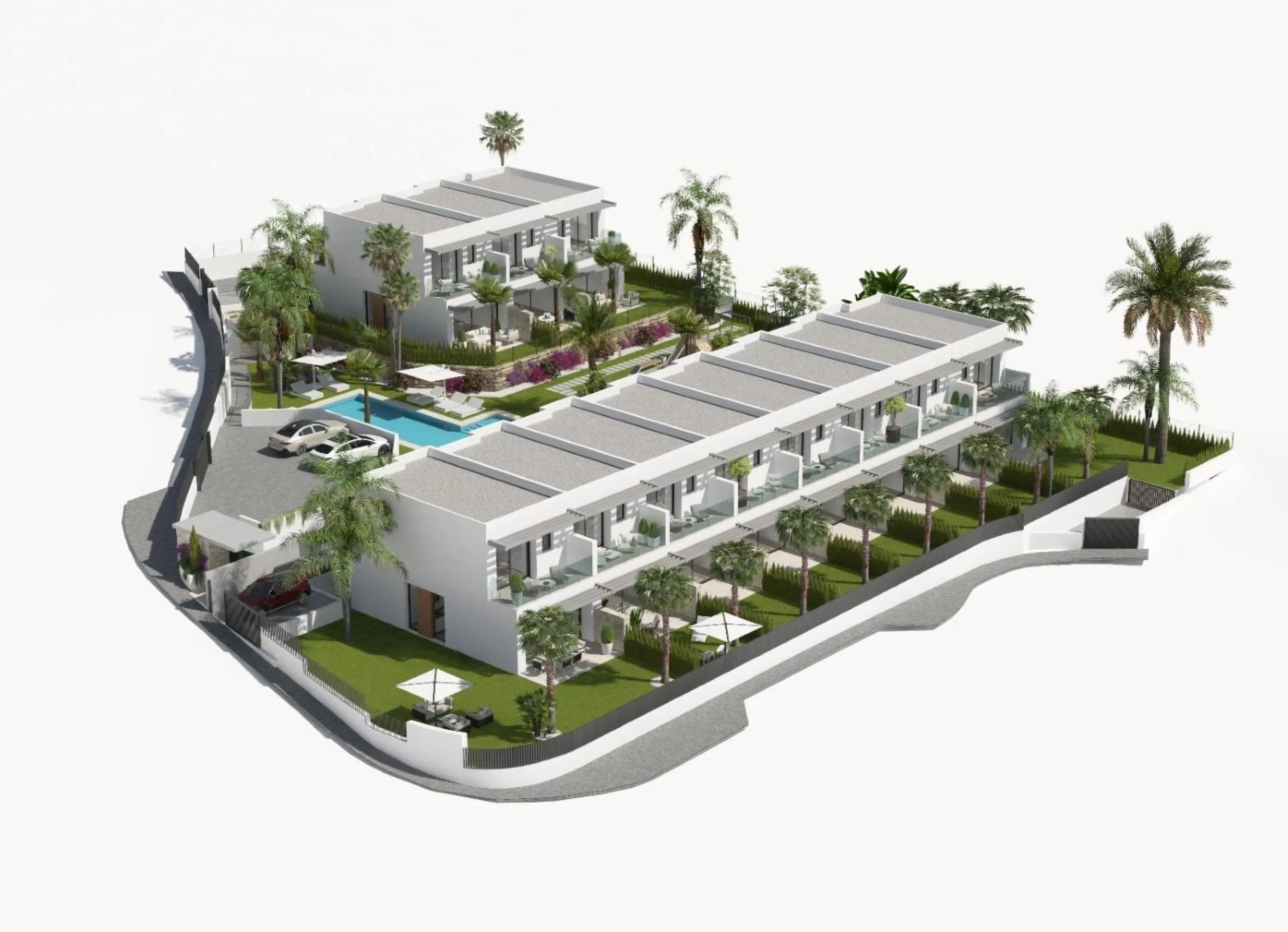 New semi-detached homes with communal pool
