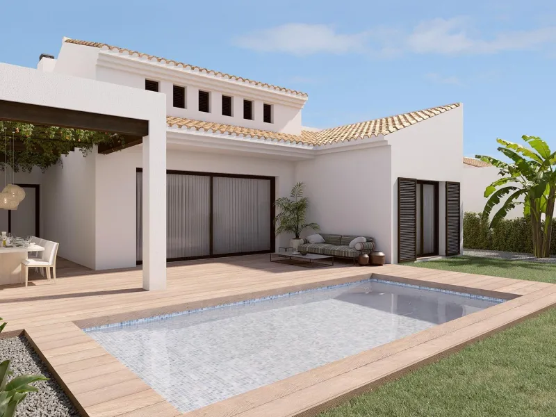 VILLAS DE UNA PLANTA EN ALGORFA. 3 DOR. 2 BAÑOS. 135 M2 DE CASA. 437 DE PARLELA. PISCINA PROPIA.