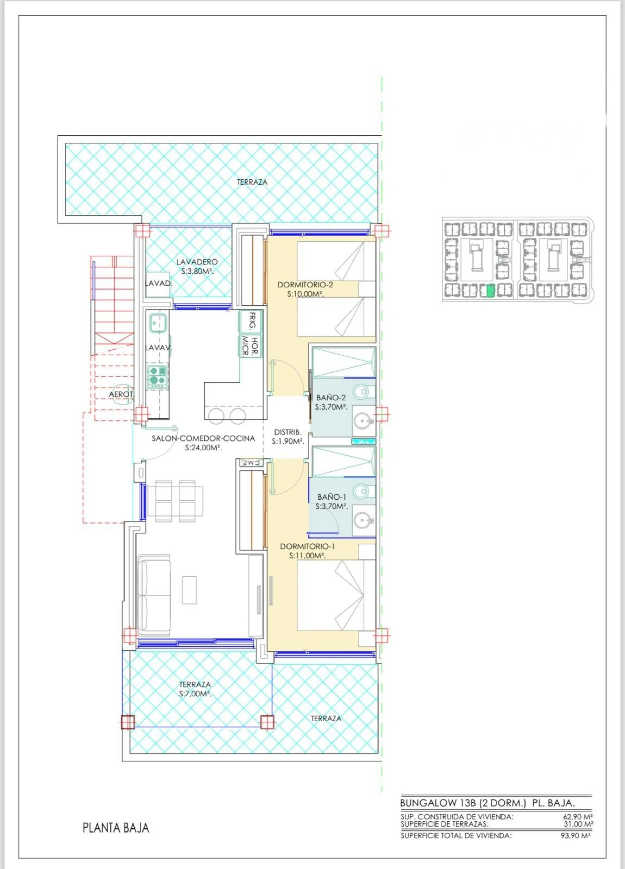 OBRA NUEVA BUNGALOW PLANTA ALTA Y PLANTA BAJA. 2 DORM. 2 BAÑOS. PISCINA COMUNITARIA.