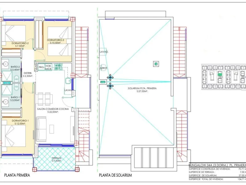 OBRA NUEVA BUNGALOW PLANTA ALTA Y PLANTA BAJA. 2 DORM. 2 BAÑOS. PISCINA COMUNITARIA.