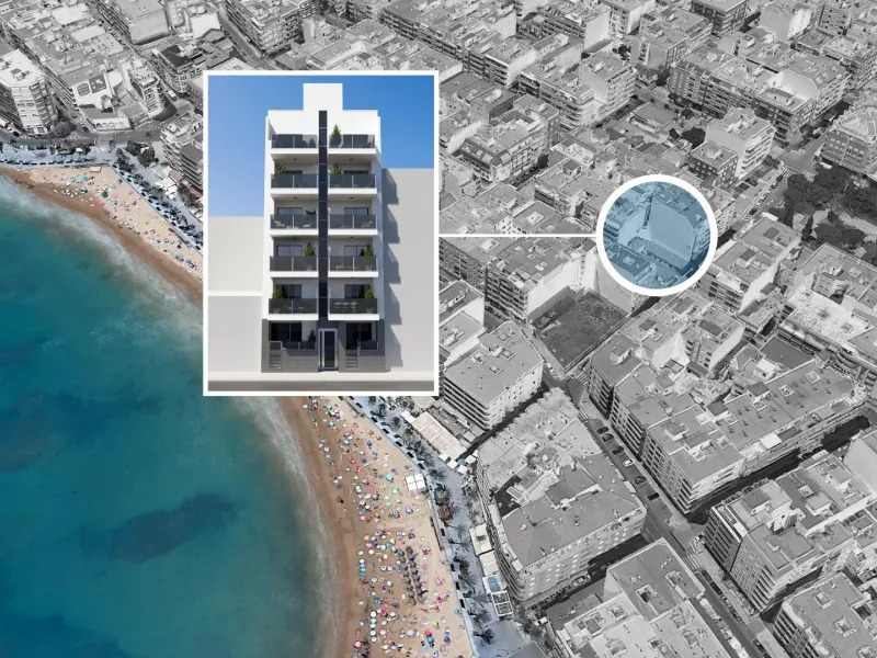 OBRA NUEVA EN TORREVIEJA A 150 METROS DE LA PLAYA. 2 DORMITORIOS. 2 BAÑOS. PISCINA COMUNITARIA.