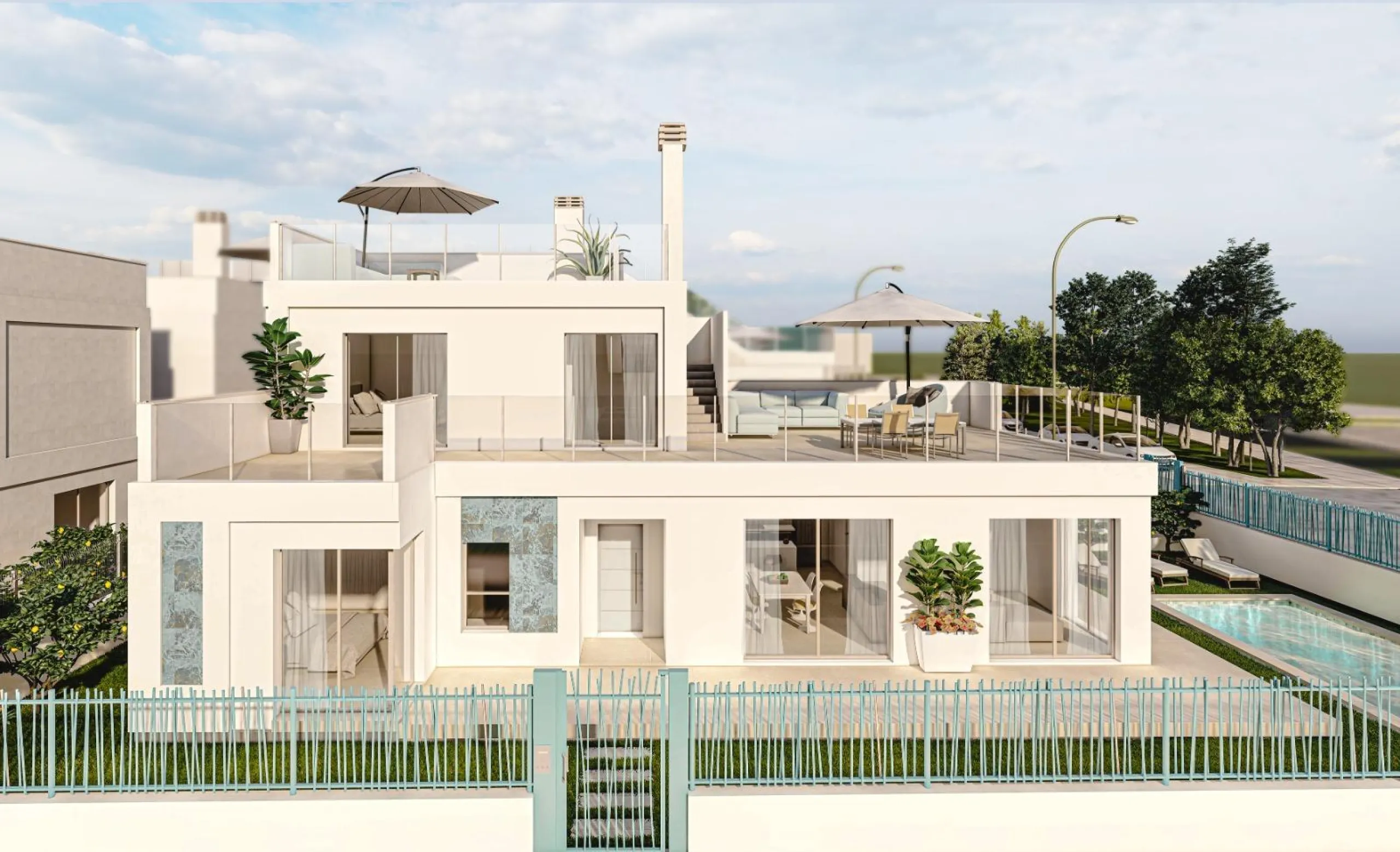 VILLAS DE LUJO EN LOS ALCAZARES A 700 METROS DE PLAYA. 3 DORM. 3 BAÑOS. PISCINA+GARAJE.