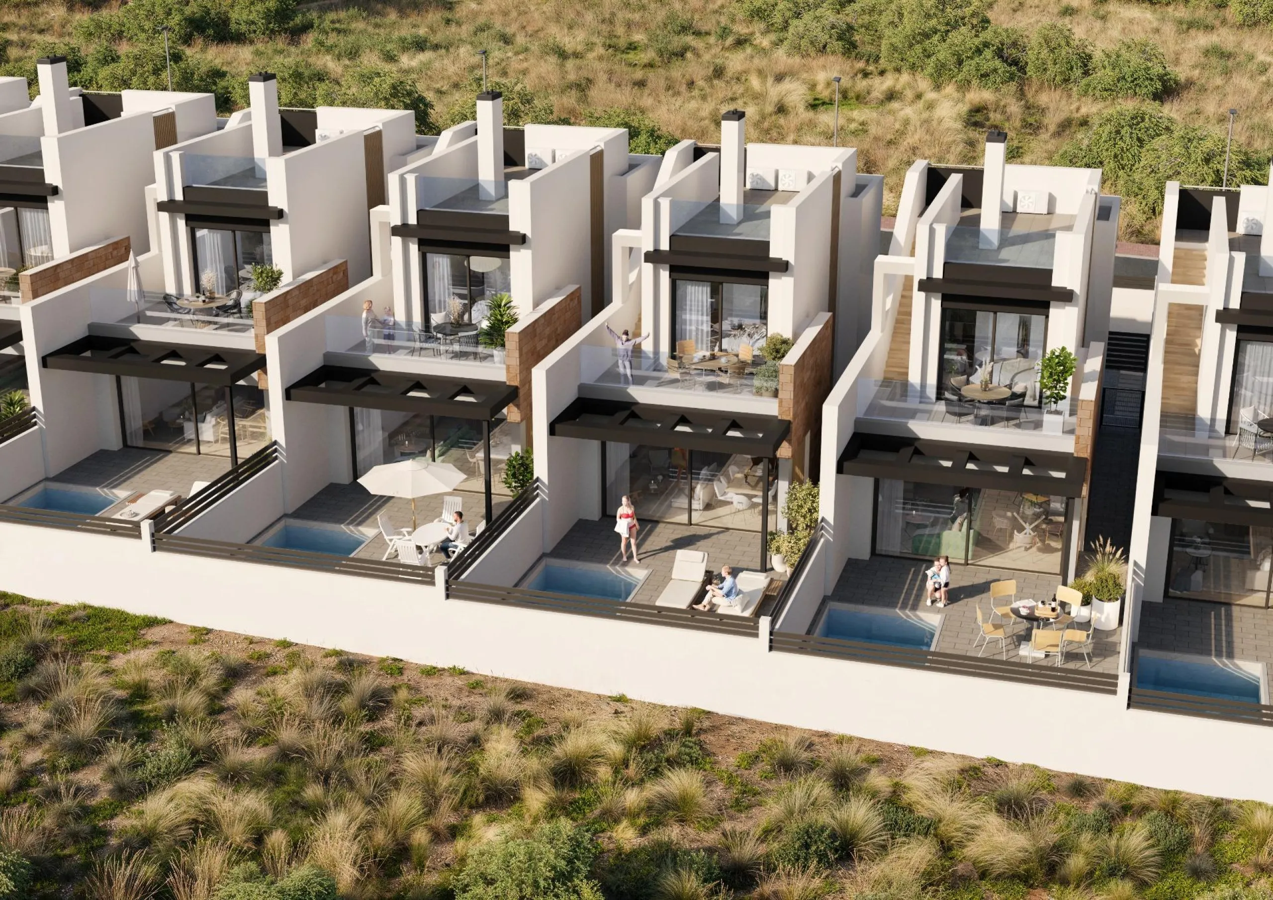 CHALET ADOSADO EN AGUAS NUEVAS CON PISCINA PRIVADA. 3 DORM. 3 BAÑOS. 115 M2.
