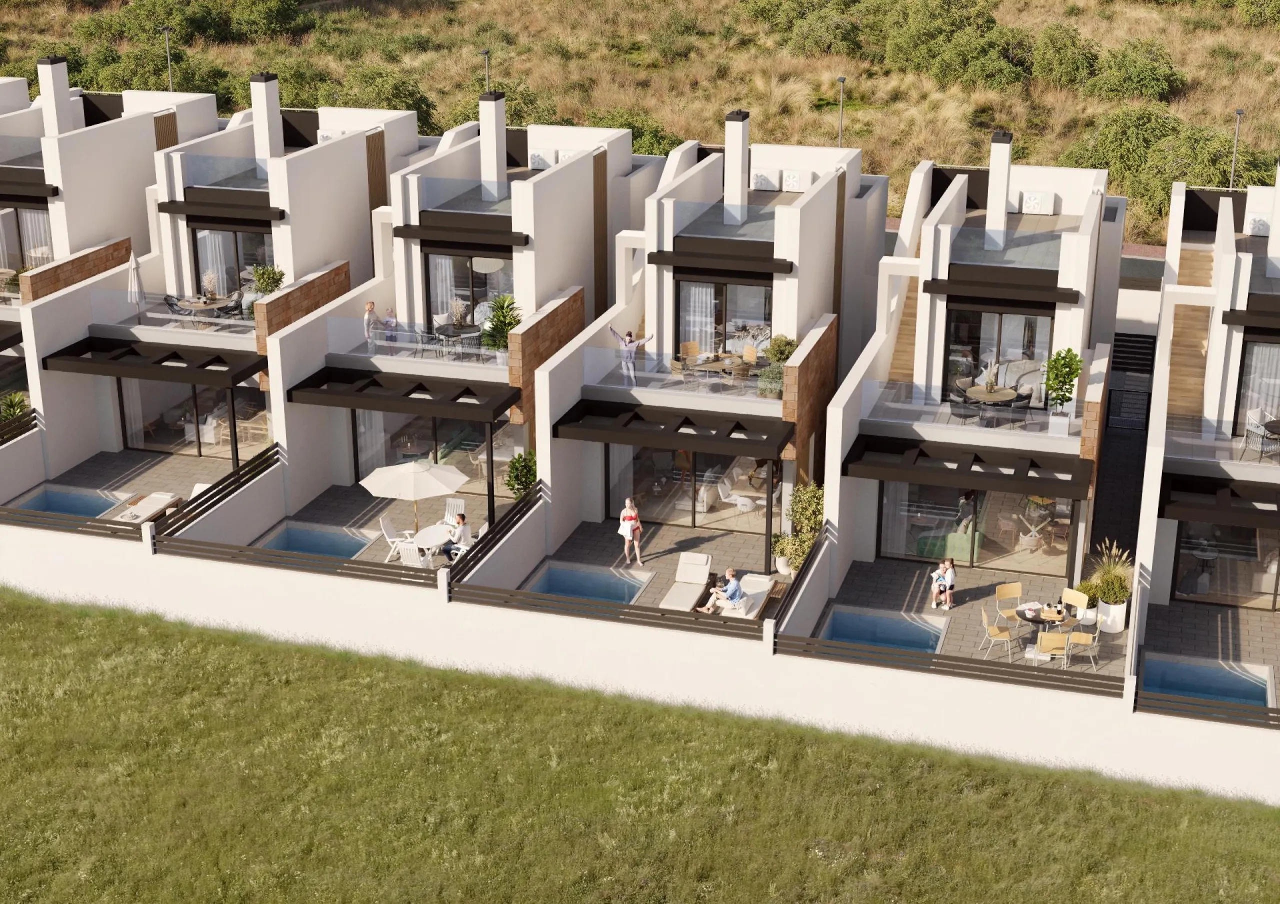 CHALET ADOSADO EN AGUAS NUEVAS CON PISCINA PRIVADA. 3 DORM. 3 BAÑOS. 115 M2.