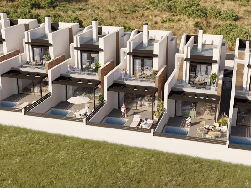 CHALET ADOSADO EN AGUAS NUEVAS CON PISCINA PRIVADA. 3 DORM. 3 BAÑOS. 115 M2.