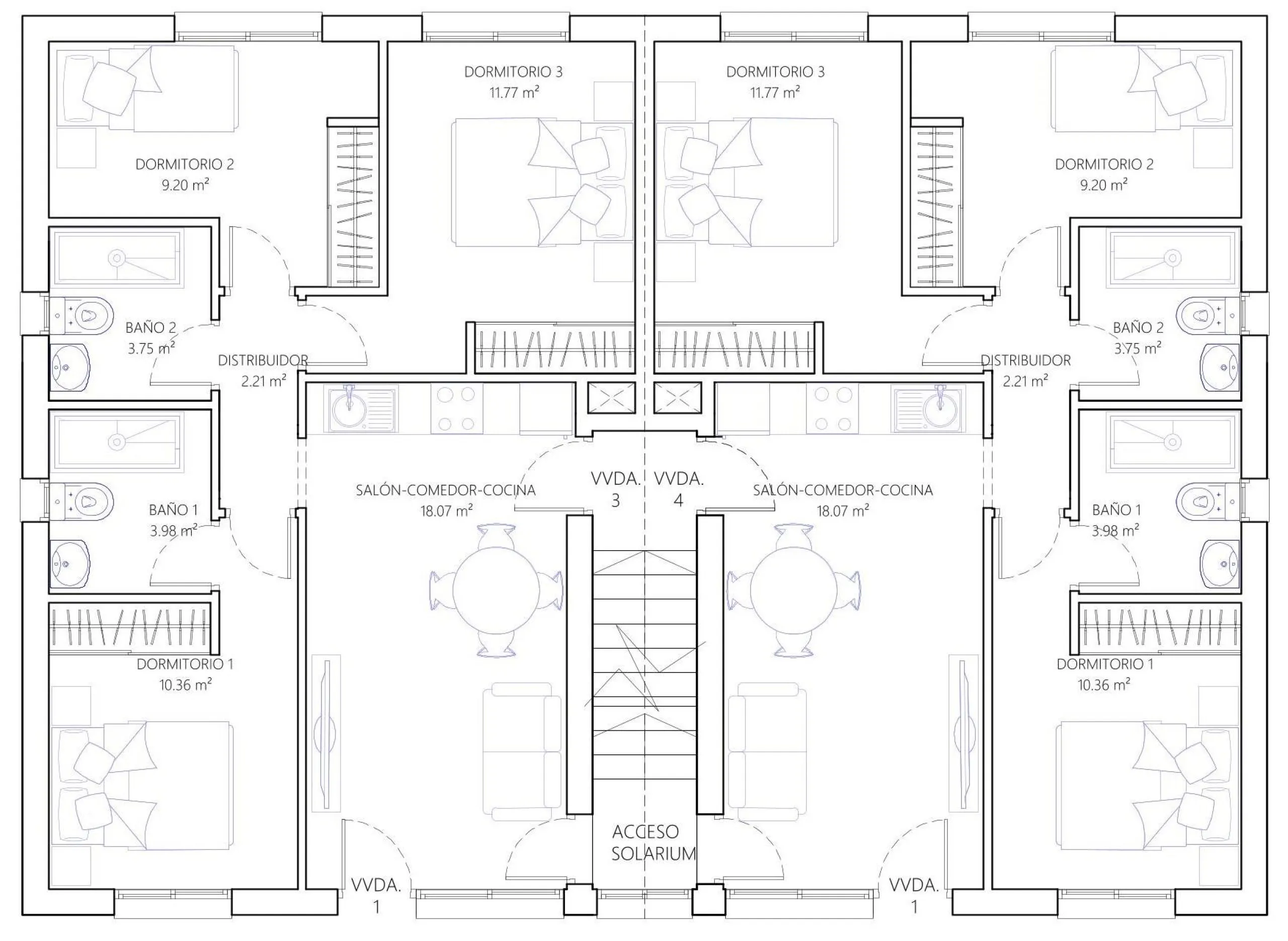 OBRA NUEVA! BUNGALOW EN PLANTA ALTA CON SOLARIUM PRIVADO DE 63 M2. 3 DORM. 2 BAÑOS. SUPERFICIE 71 M2.