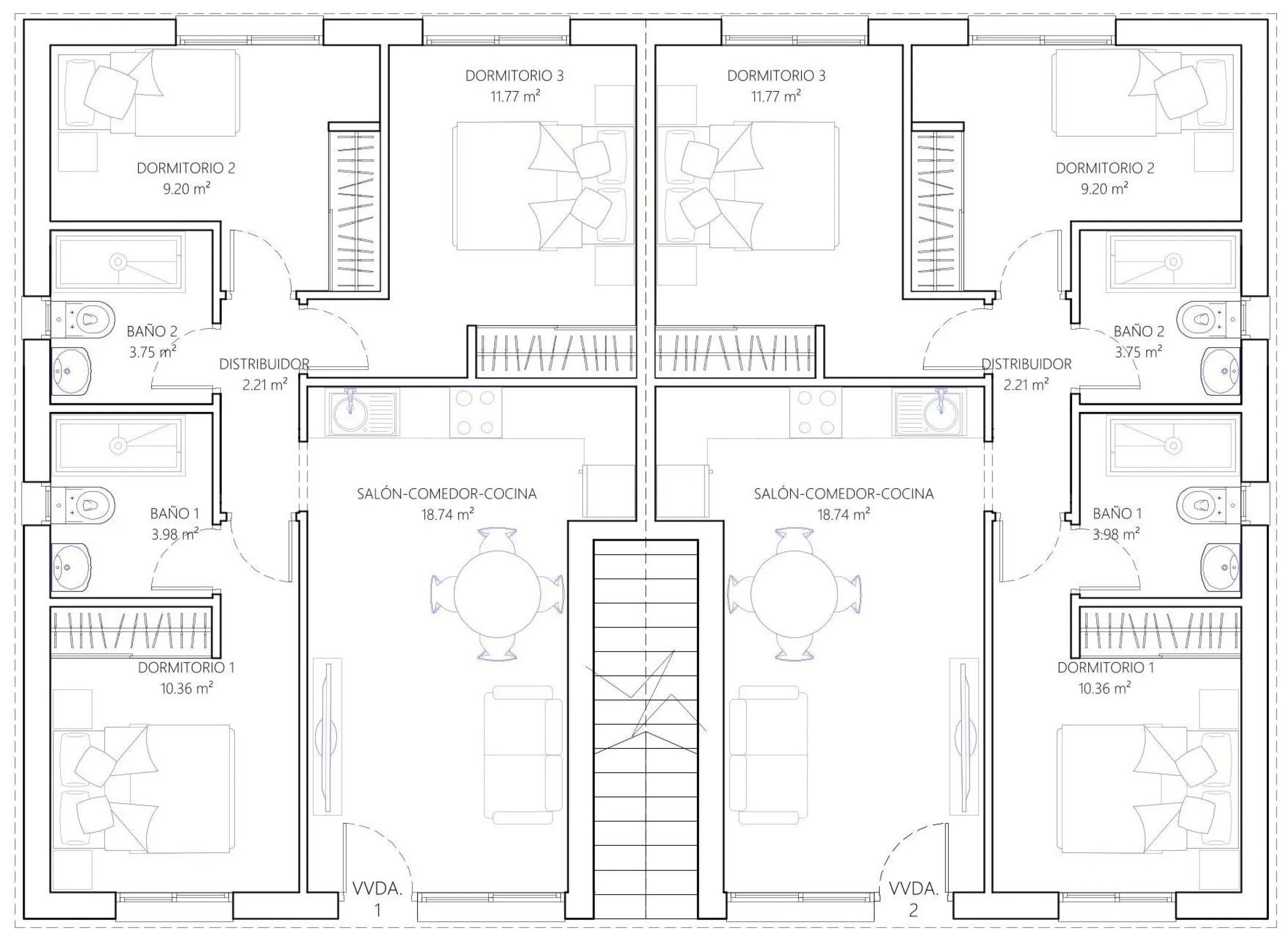 OBRA NUEVA! BUNGALOW EN PLANTA ALTA CON SOLARIUM PRIVADO DE 63 M2. 3 DORM. 2 BAÑOS. SUPERFICIE 71 M2.