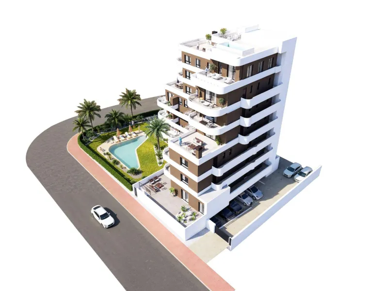 OBRA NUEVA EN GUARDAMAR DEL SEGURA! APARTAMENTO DE 2 DORM. 2 BAÑOS. TERRAZA DE 13 M2. GARAJE INCLUIDO. PISCINA.