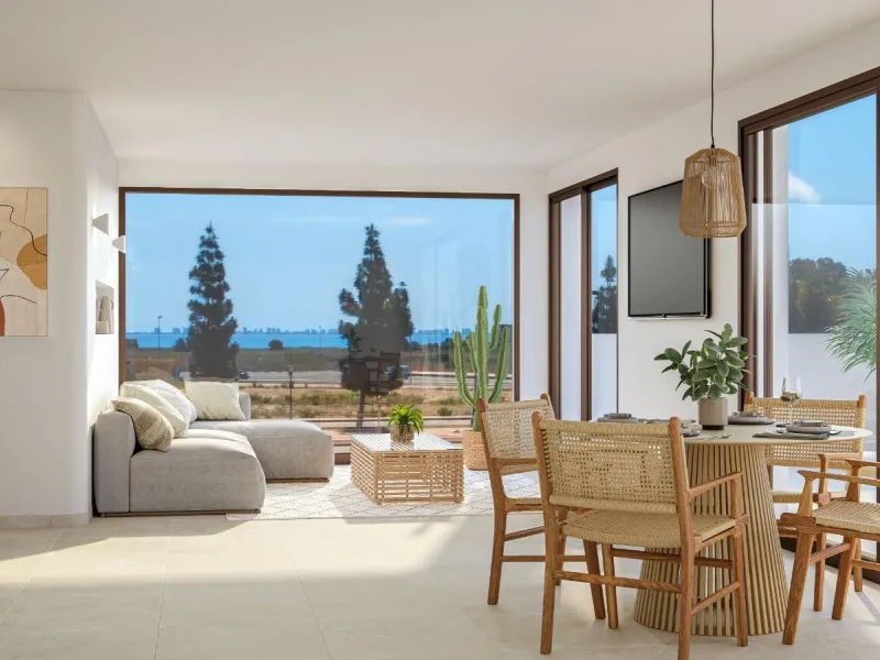 OBRA NUEVA EN LOS ALCÁZARES CON VISTAS AL MAR NENOR. BUNGALOWS PLANTA BAJA Y ALTA. 2 DORM. 2 BAÑOS. PARKING Y PISCINA.