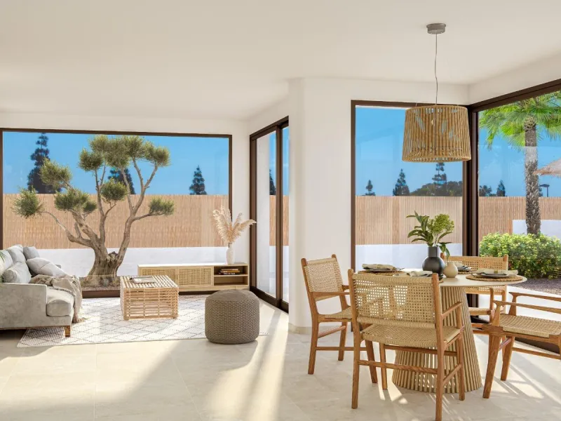 OBRA NUEVA EN LOS ALCÁZARES CON VISTAS AL MAR NENOR. BUNGALOWS PLANTA BAJA Y ALTA. 2 DORM. 2 BAÑOS. PARKING Y PISCINA.