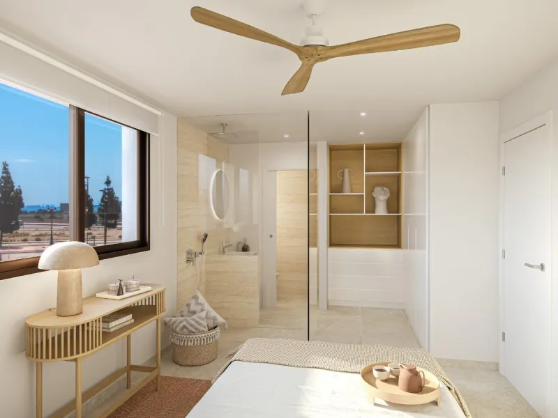 OBRA NUEVA EN LOS ALCÁZARES CON VISTAS AL MAR NENOR. BUNGALOWS PLANTA BAJA Y ALTA. 2 DORM. 2 BAÑOS. PARKING Y PISCINA.