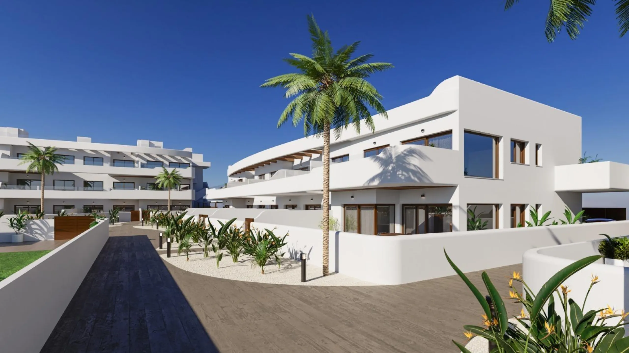 OBRA NUEVA EN LOS ALCÁZARES CON VISTAS AL MAR NENOR. BUNGALOWS PLANTA BAJA Y ALTA. 2 DORM. 2 BAÑOS. PARKING Y PISCINA.