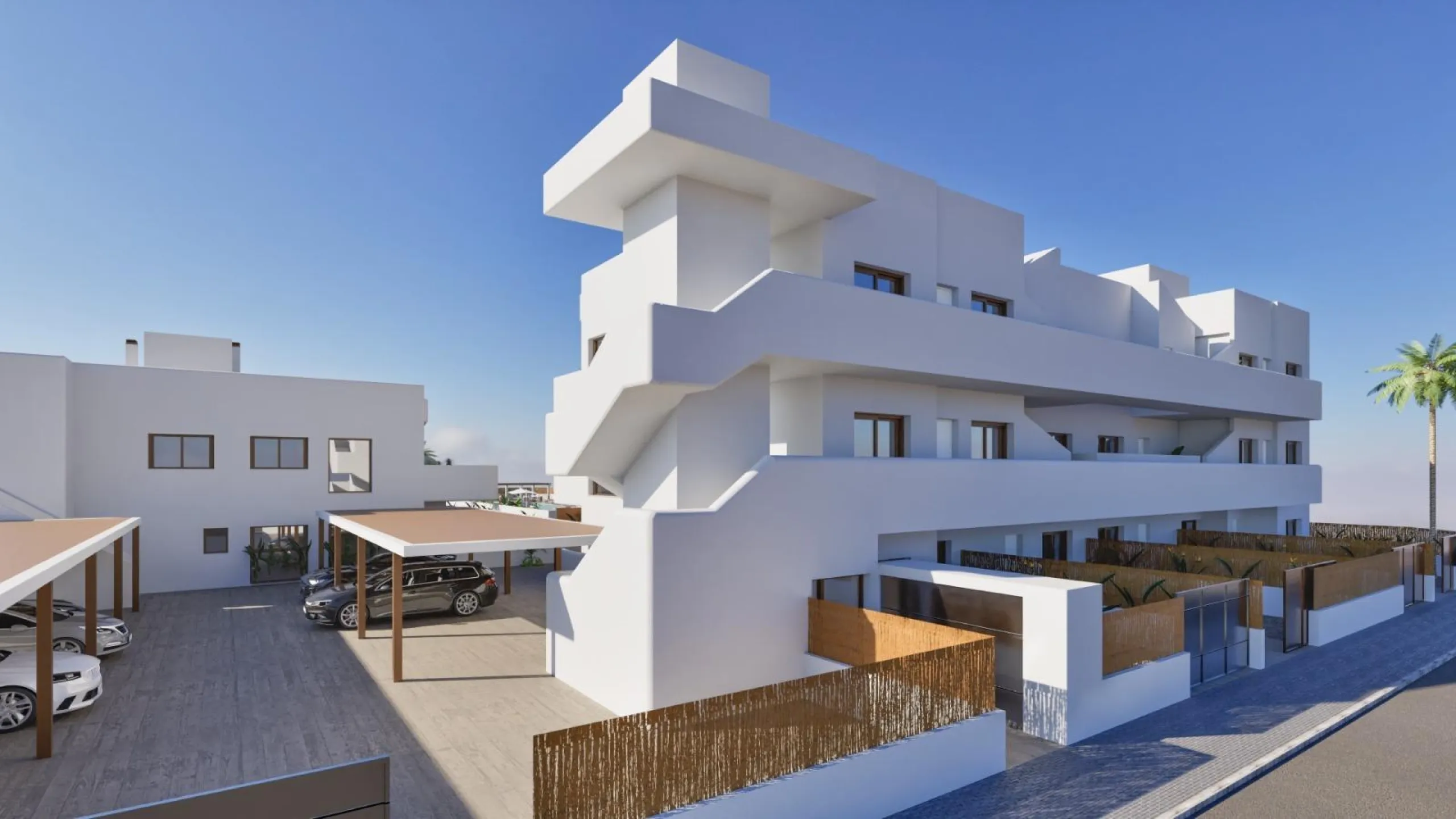 OBRA NUEVA EN LOS ALCÁZARES CON VISTAS AL MAR NENOR. BUNGALOWS PLANTA BAJA Y ALTA. 2 DORM. 2 BAÑOS. PARKING Y PISCINA.
