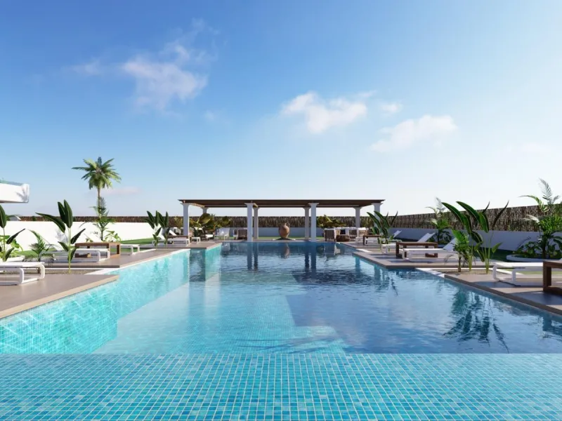 OBRA NUEVA EN LOS ALCÁZARES CON VISTAS AL MAR NENOR. BUNGALOWS PLANTA BAJA Y ALTA. 2 DORM. 2 BAÑOS. PARKING Y PISCINA.