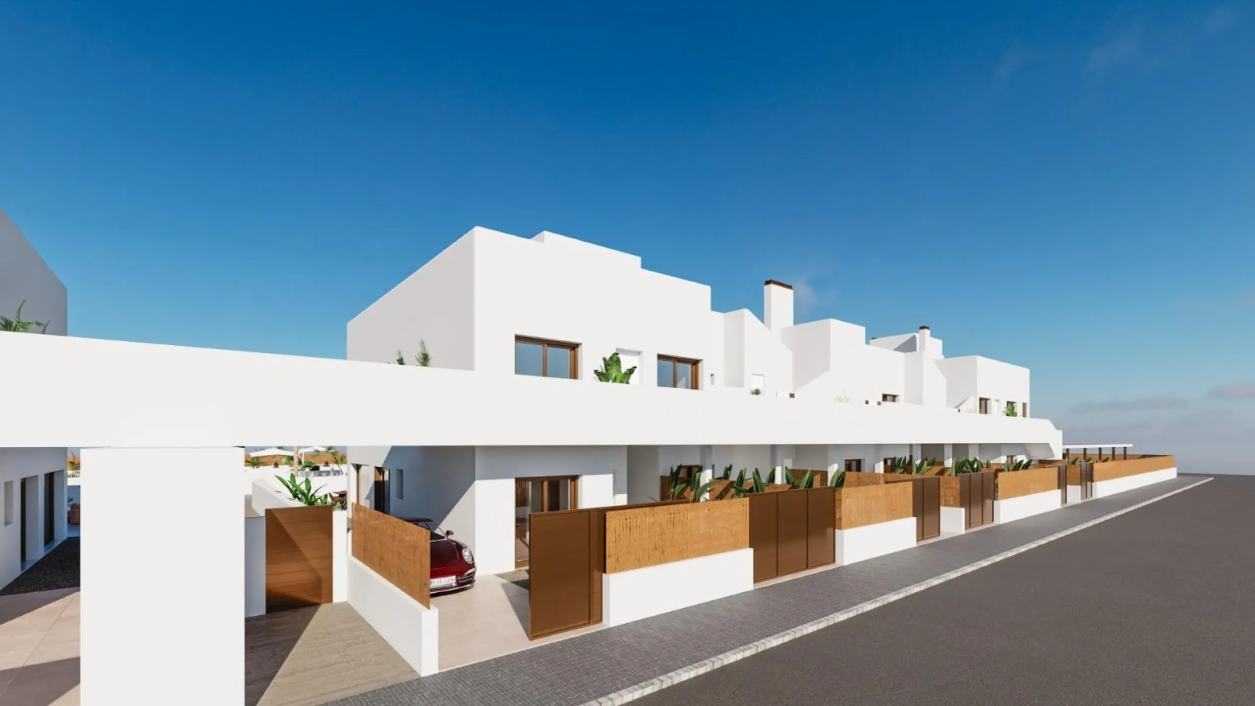 OBRA NUEVA EN LOS ALCÁZARES CON VISTAS AL MAR NENOR. BUNGALOWS PLANTA BAJA Y ALTA. 2 DORM. 2 BAÑOS. PARKING Y PISCINA.