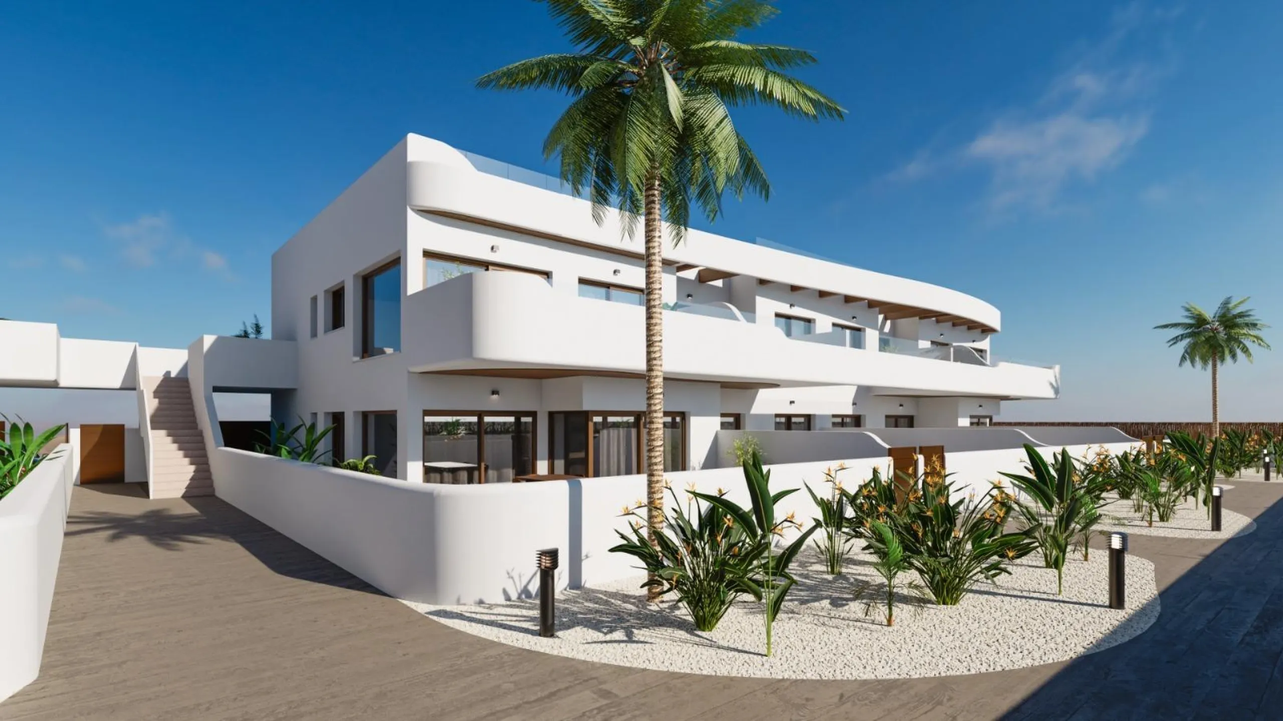 OBRA NUEVA EN LOS ALCÁZARES CON VISTAS AL MAR NENOR. BUNGALOWS PLANTA BAJA Y ALTA. 2 DORM. 2 BAÑOS. PARKING Y PISCINA.