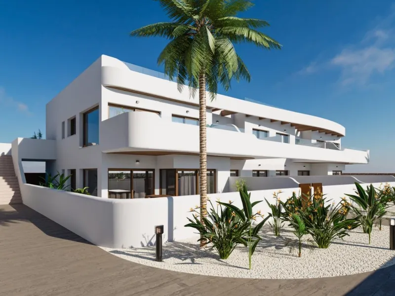 OBRA NUEVA EN LOS ALCÁZARES CON VISTAS AL MAR NENOR. BUNGALOWS PLANTA BAJA Y ALTA. 2 DORM. 2 BAÑOS. PARKING Y PISCINA.