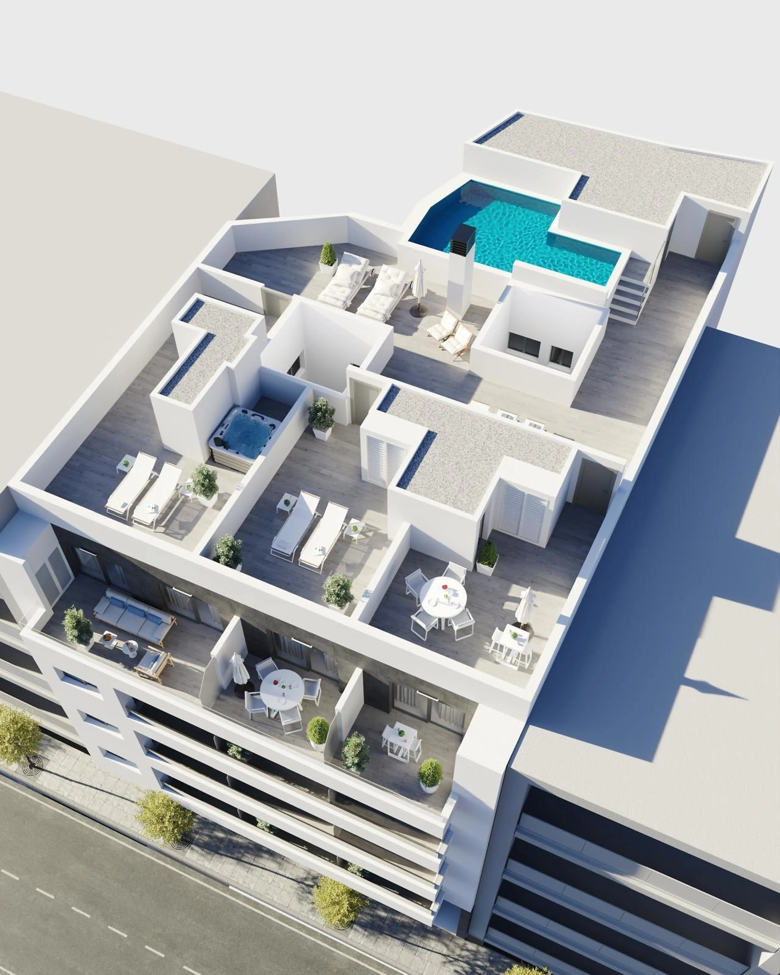NEW PROJECT "SUN BAY" WITH COMMUNITY POOL AND PARKING SPACES 150 METERS FROM TORREVIEJA BEACH.
