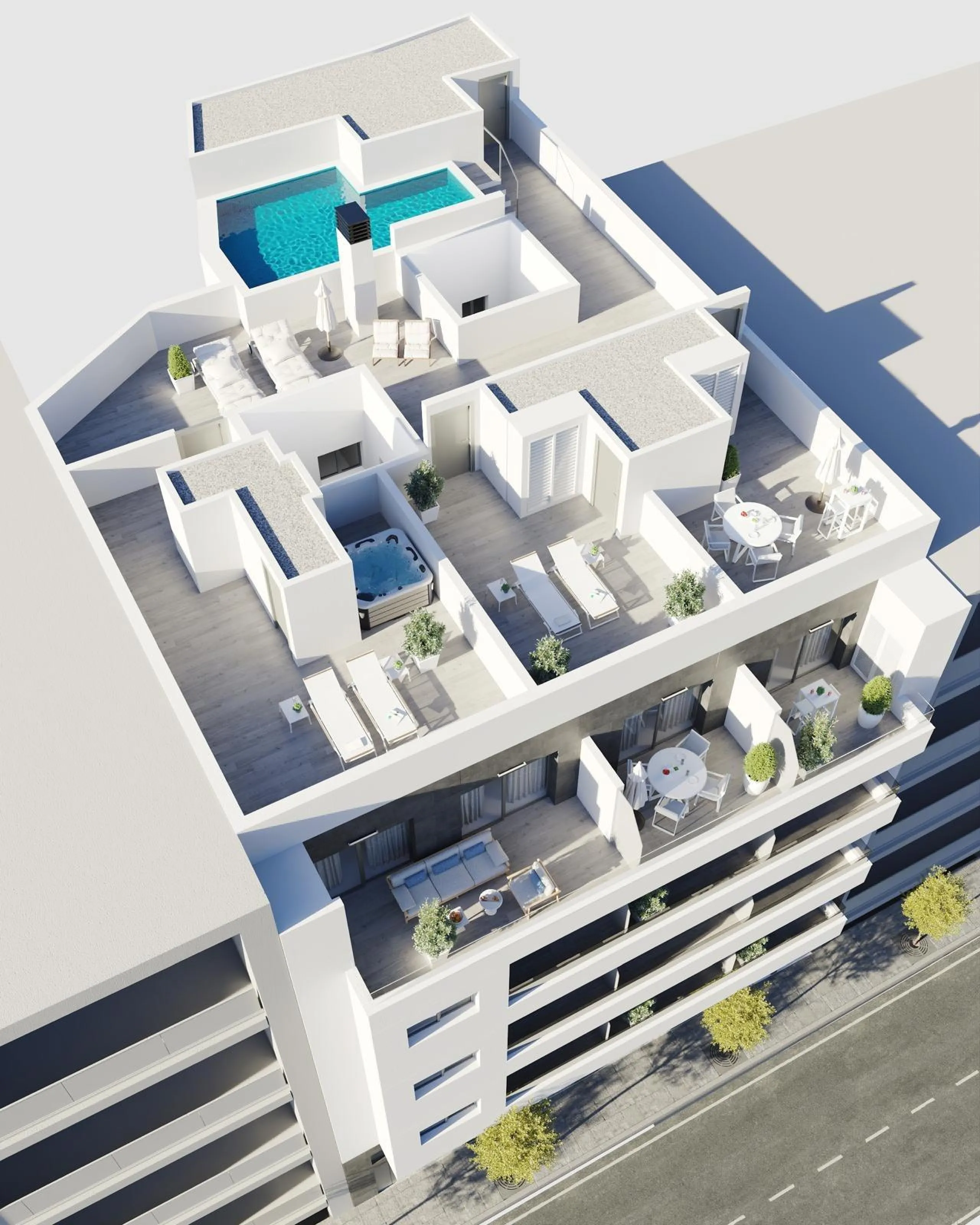 NEW PROJECT "SUN BAY" WITH COMMUNITY POOL AND PARKING SPACES 150 METERS FROM TORREVIEJA BEACH.