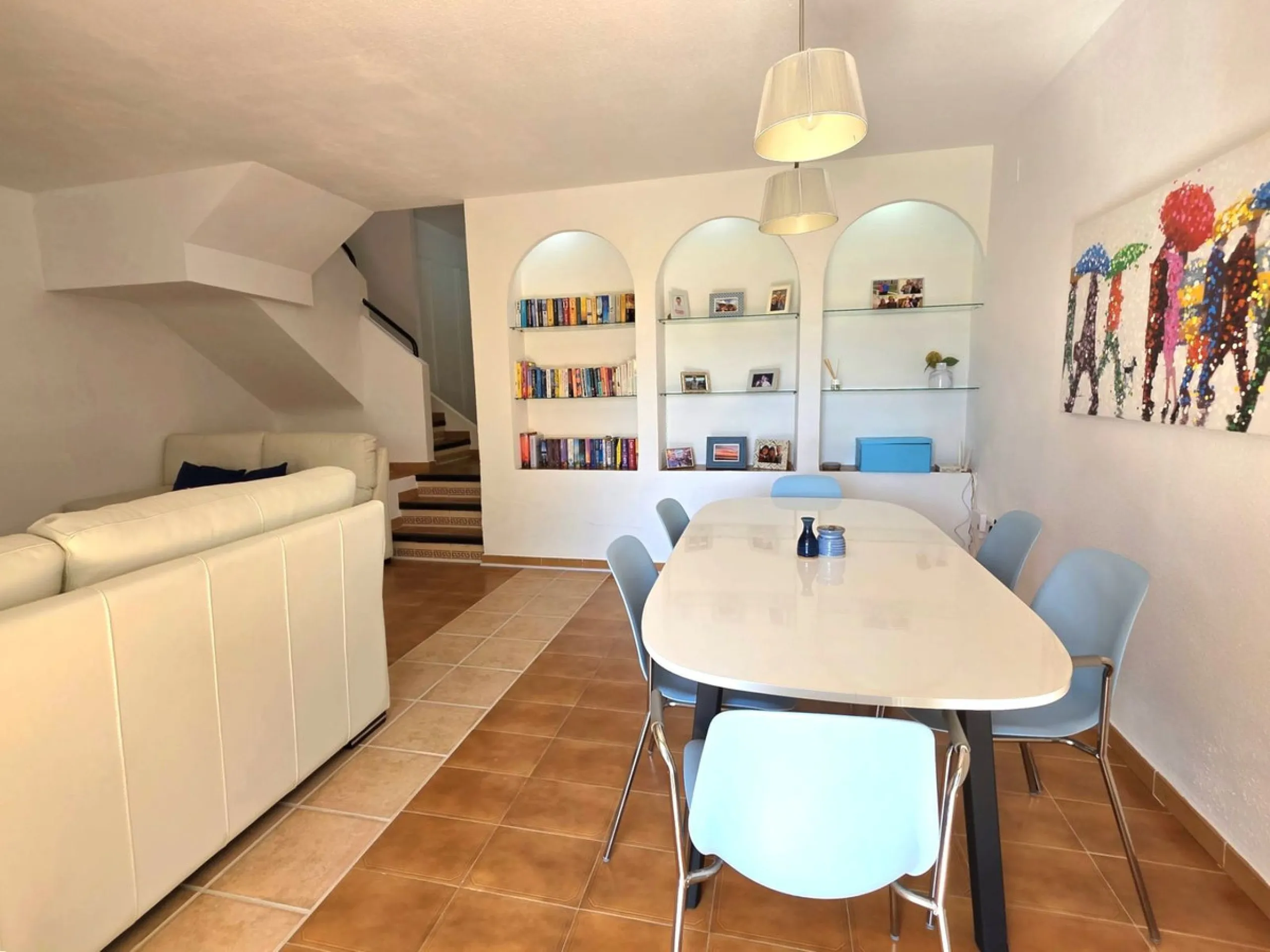 This beautiful 3 bed townhouse is located in a fantastic area, walking distance to all amenities and the beach. The house is Andalucian in style, built over 3 levels and sold fully furnished. On the ground level you are greeted by an entrance hall and lar